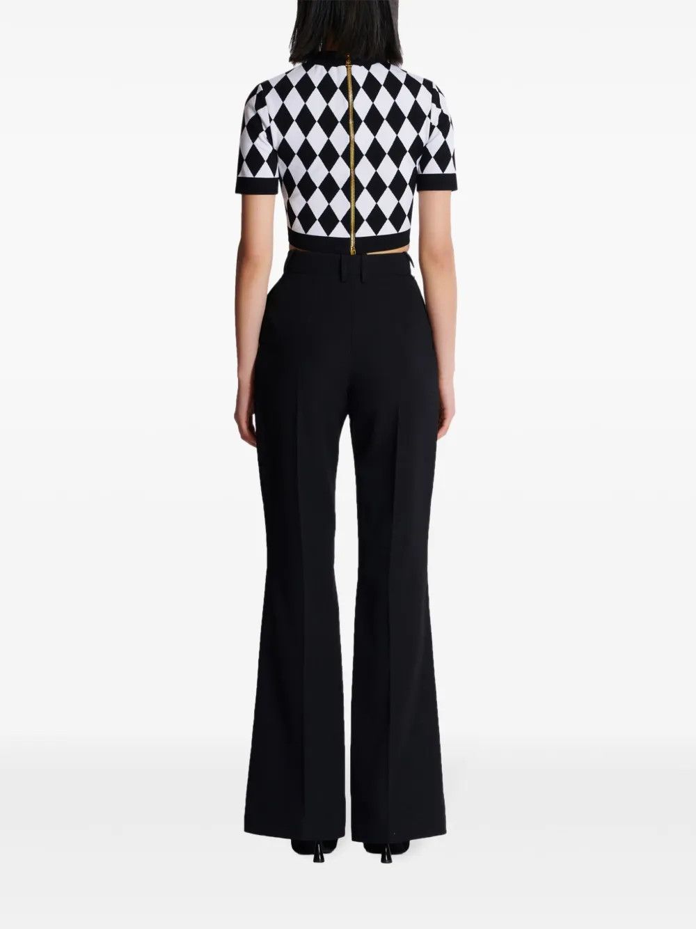 Balmain o1s1wg110725 Diamond Jacquard Knitted Top in Black/White Size L / US 10 / IT 46 - 3 Thumbnail