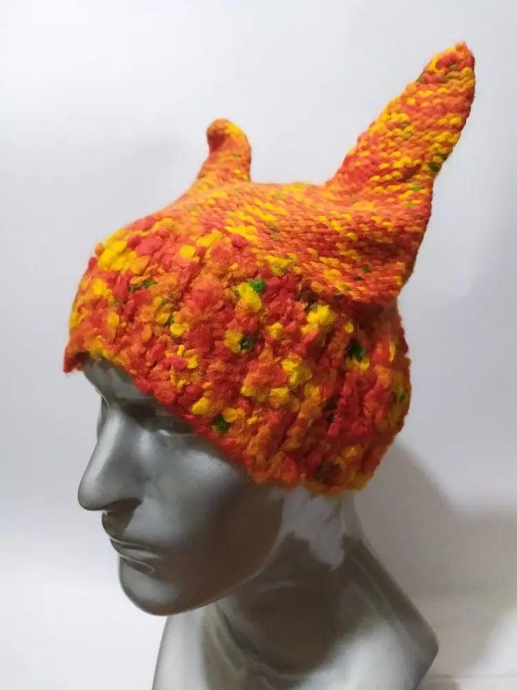 Other Unknown Multicolored Bunny Horn Devil knitted beanie hats Size ONE SIZE - 4 Thumbnail