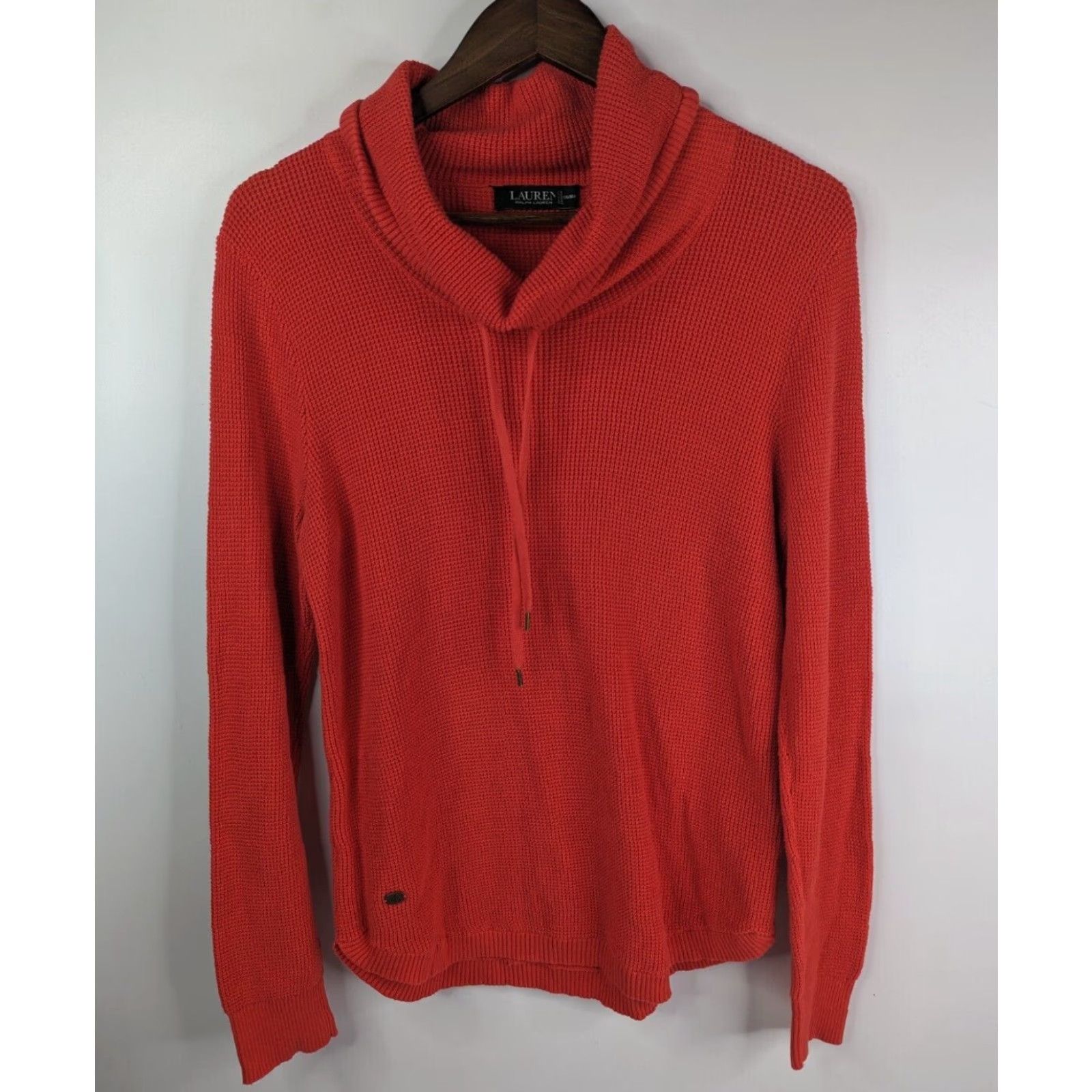 Ralph Lauren Lauren Ralph Lauren Sweater Womens Large Waffle Weave Coral Pullover Cowl Neck Size L / US 10 / IT 46 - 2 Thumbnail