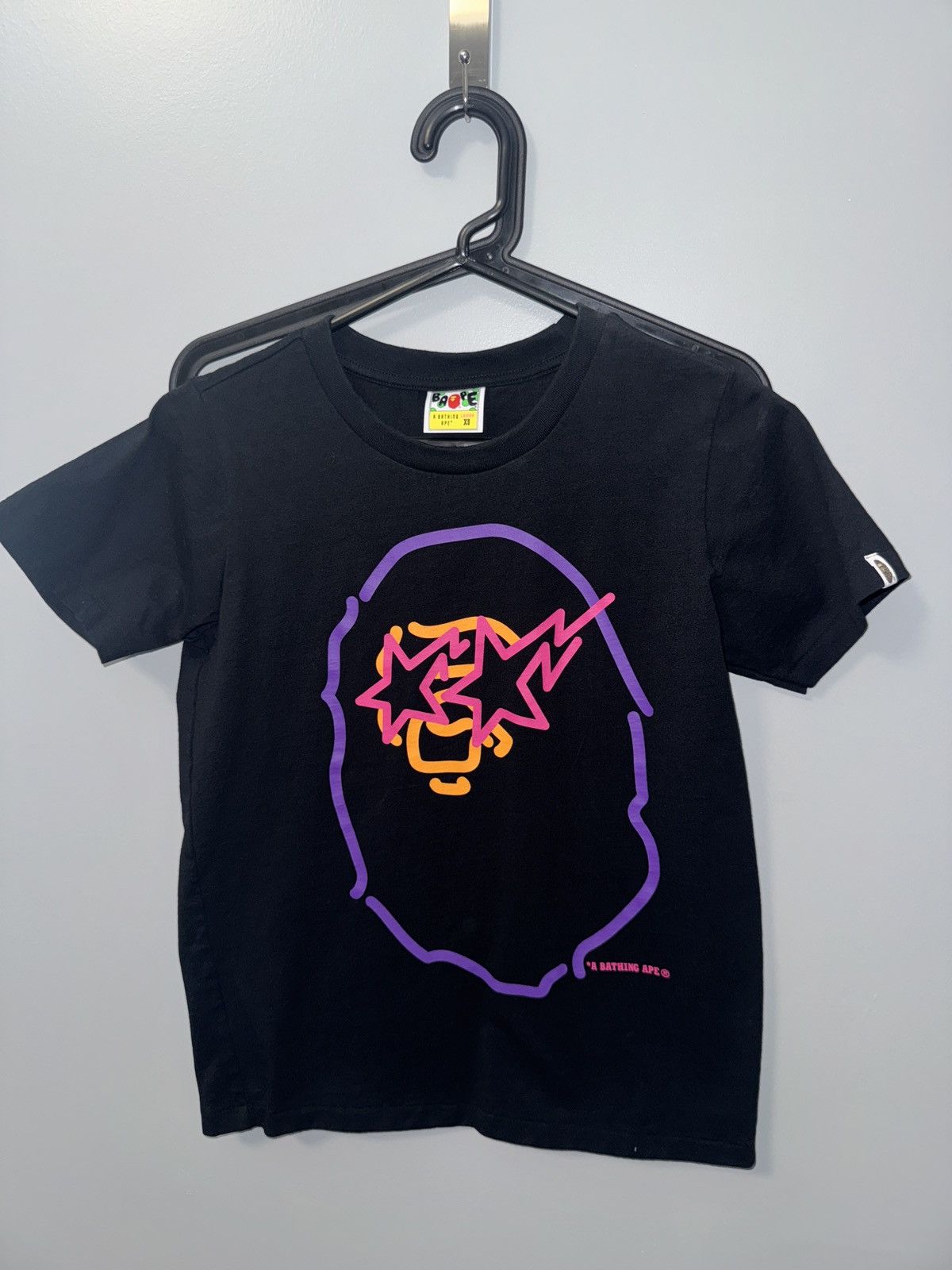 Bape Retro colorful Bape head logo on black tee Size XS / US 0-2 / IT 36-38 - 1 Thumbnail