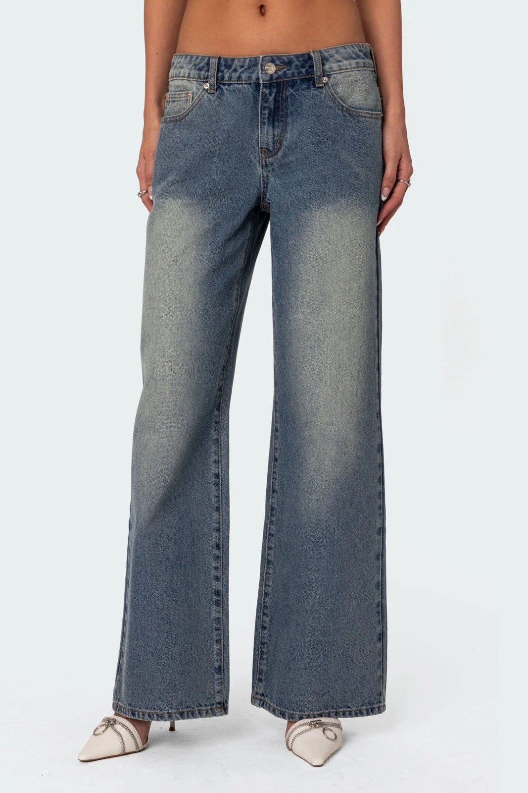 Other Edikted Magda Acid Wash Low Rise Baggy Jeans Blue Vintage Size 28" / US 6 / IT 42 - 1 Thumbnail