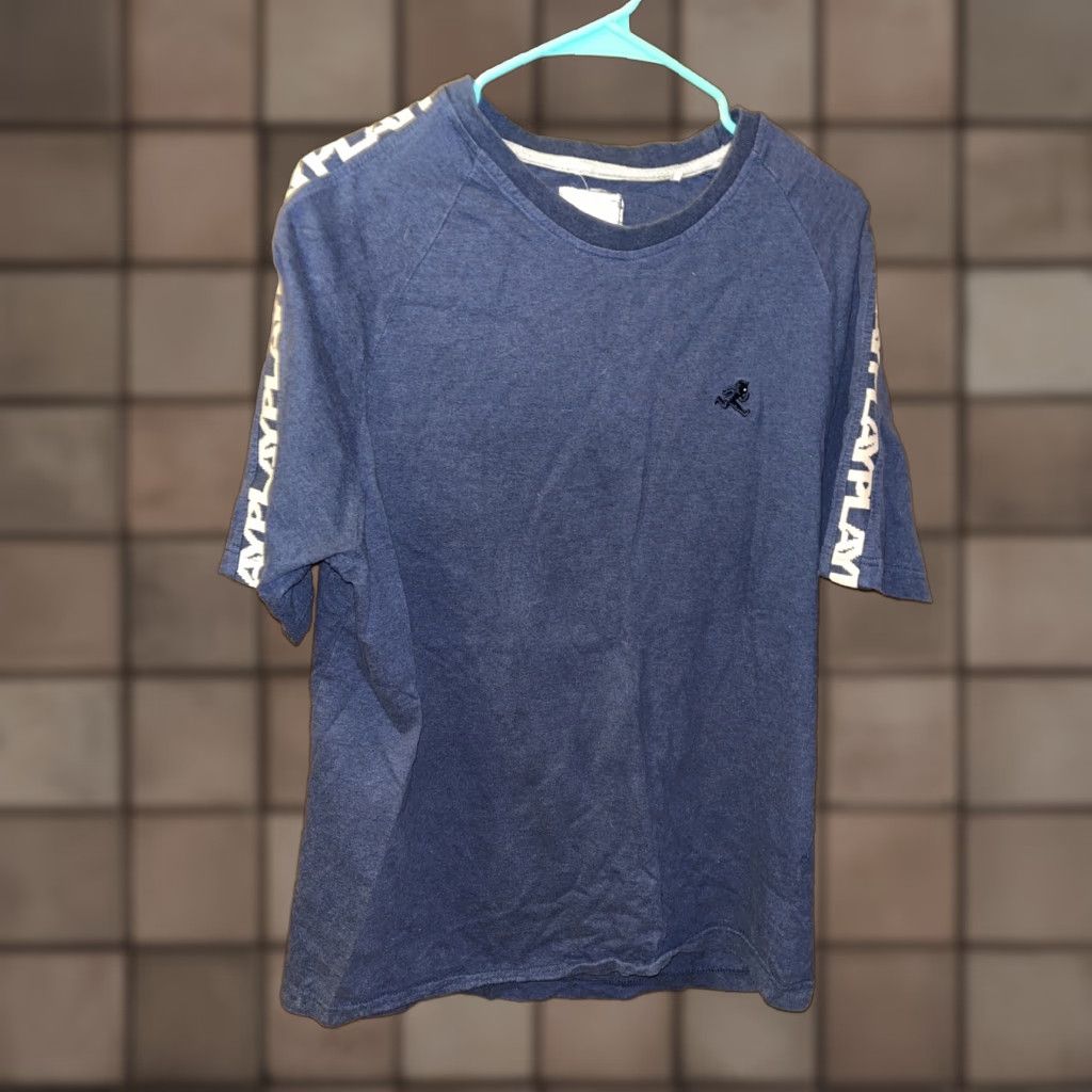 Vintage Play Cloths Mens XL T-Shirt Blue Logo Sleeve Stripes Cotton Jersey Short Sleeve Regular Fit Men Spring Summer Fall Winter Size US XL / EU 56 / 4 - 1 Thumbnail