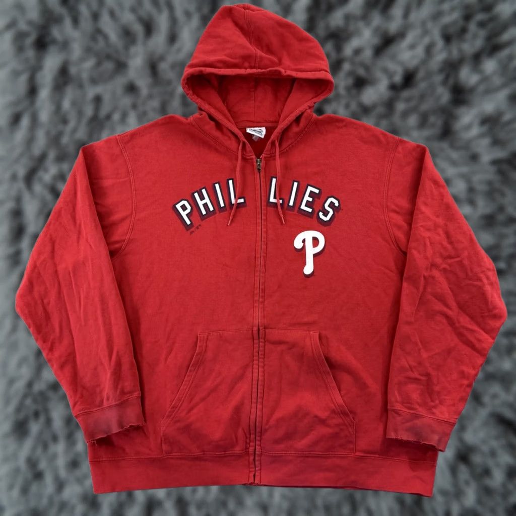 MLB VINTAGE Majestic Philadelphia Phillies Sweatshirt Hoodie Mens 2XL Red MLB Zip Hoodie Crew Neck Hooded Sports Winter Fall 90s Size US XXL / EU 58 / 5 - 1 Thumbnail