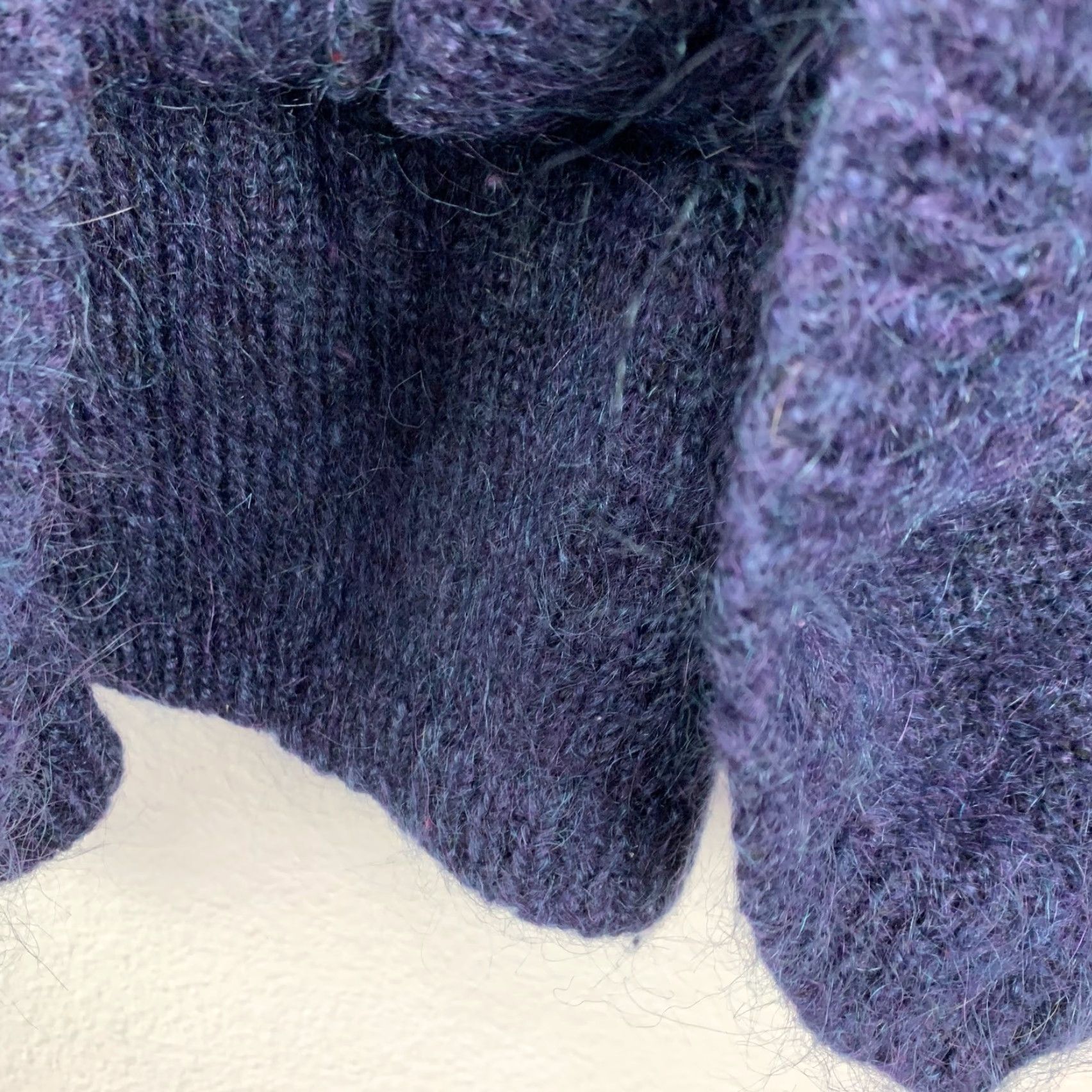 Vintage Fashion Bug Cardigan Sweater Plus Size 18/20W Navy Blue Mohair Blend Button-Front Fuzzy Knit Open-V-Neck Women's Casual, Cozy, Travel Size XXL / US 16-18 / IT 52-54 - 4 Thumbnail