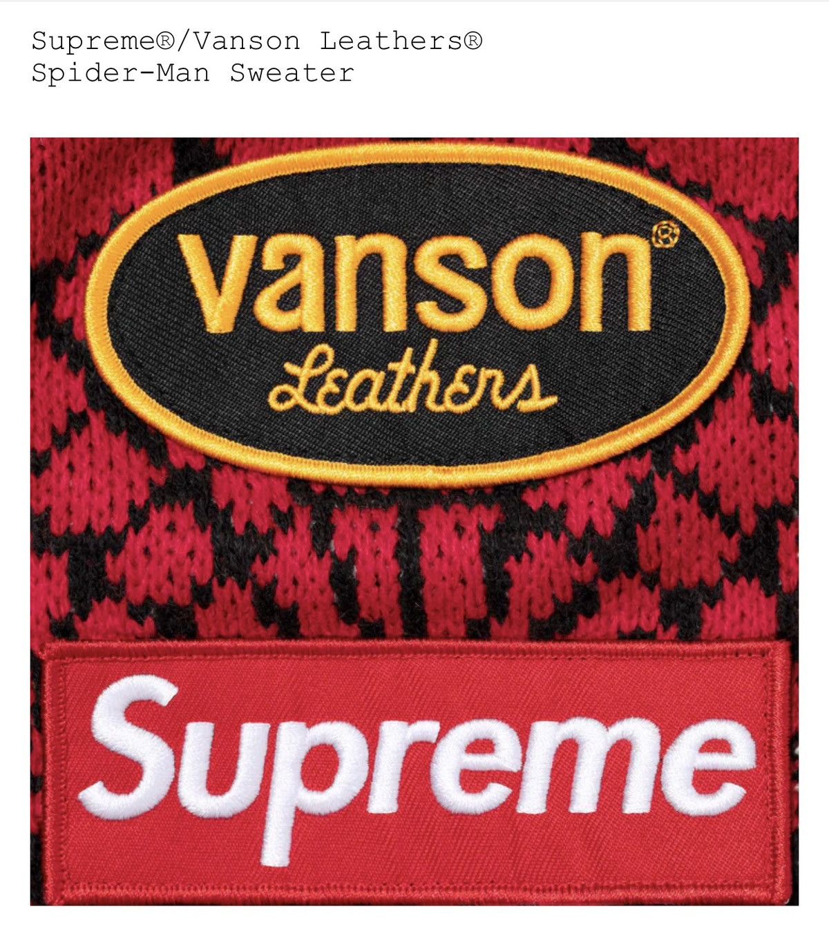 Supreme × Vanson Leathers Supreme®/Vanson Leathers® Spider-Man Sweater Size US M / EU 48-50 / 2 - 5 Thumbnail