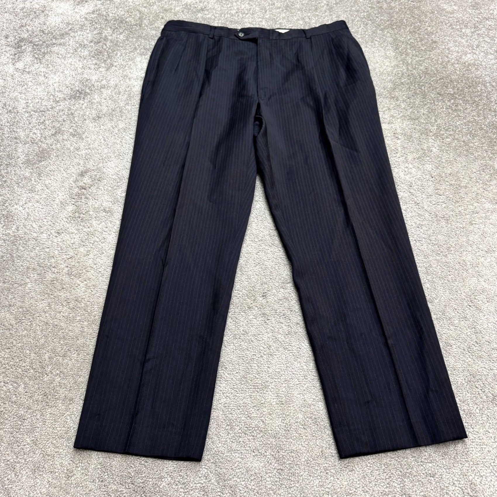 Ted Baker VINTAGE: No Ted Baker London Pinstriped Wool Dress Pants Mens 42x30 Navy Blue Pleated Front Size US 42 / EU 58 - 2 Thumbnail