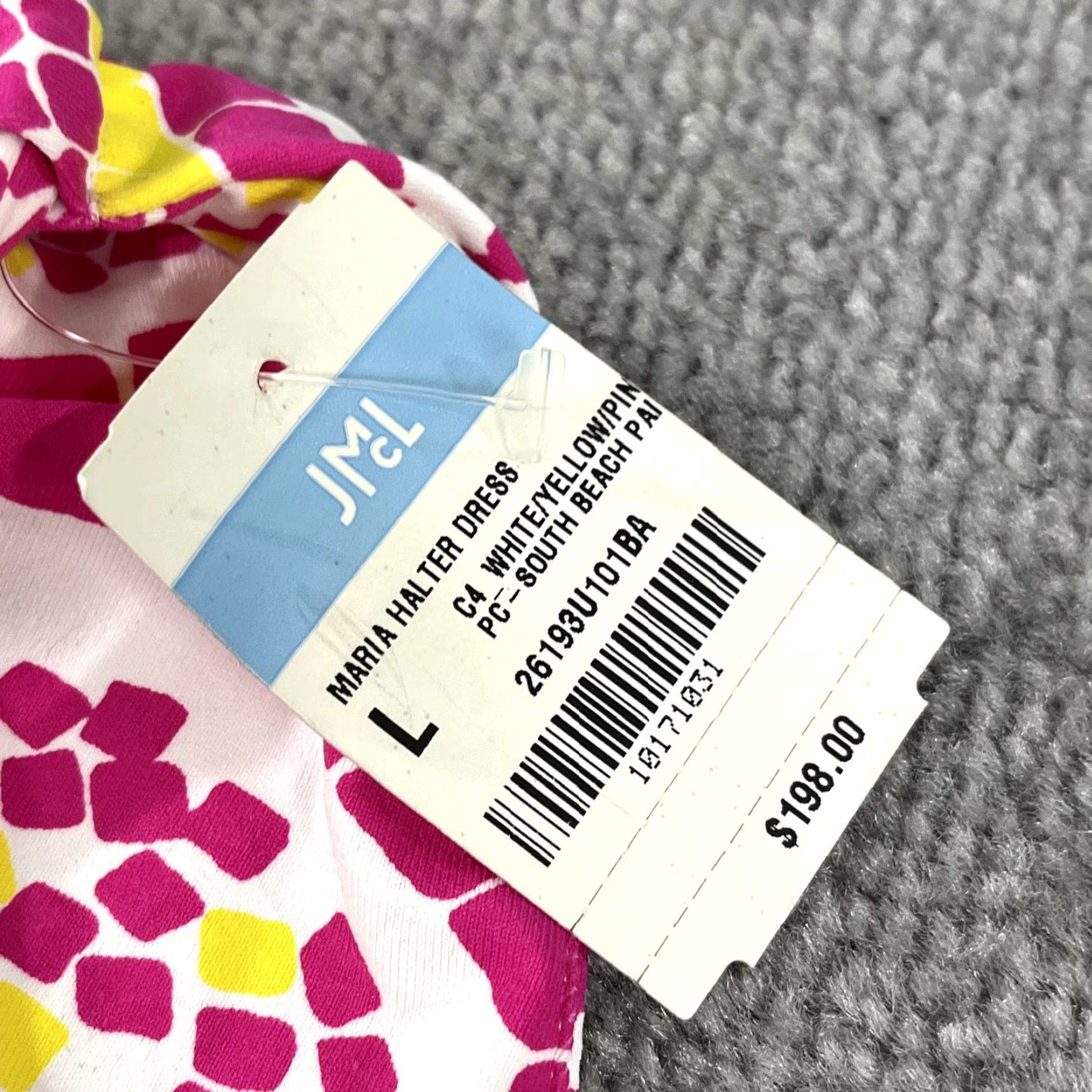J. McLaughlin Dress Womens Large Maria Halter White Yellow Pink South Beach  NEW