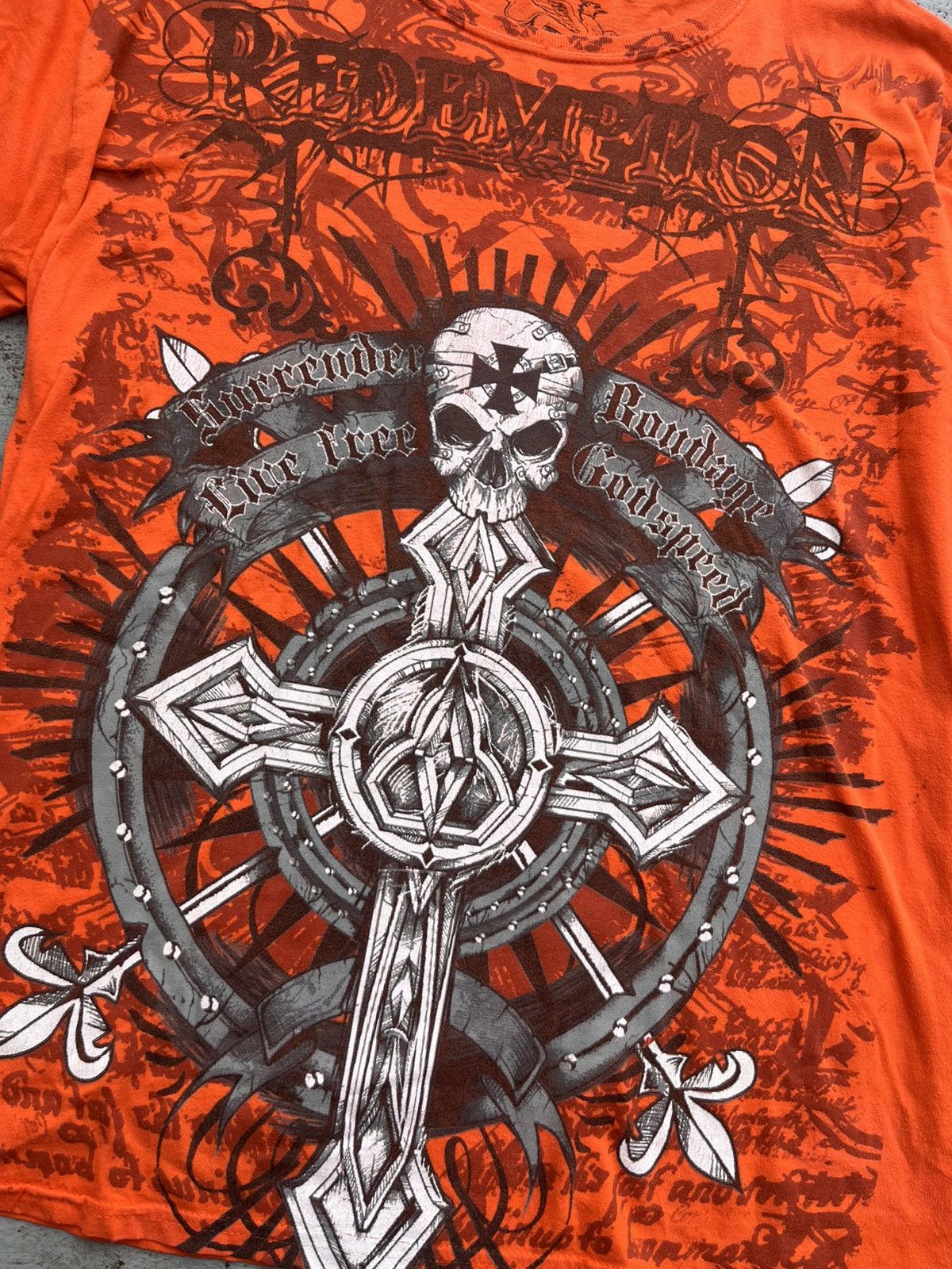Beauty Beast JAPANESE Y2K AFFLICATION SKULL CROSS FULL PRINT ORANGE TEE Size US M / EU 48-50 / 2 - 5 Thumbnail