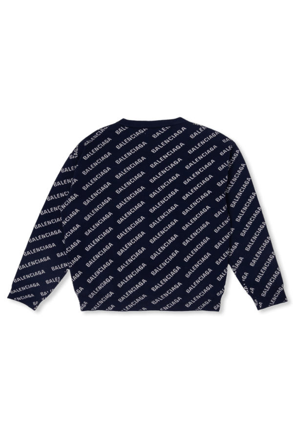 Balenciaga o1mt1gz1024 KIDS - Mini Allover Logo Sweater in Navy/White Size US XXS / EU 40 - 2 Thumbnail