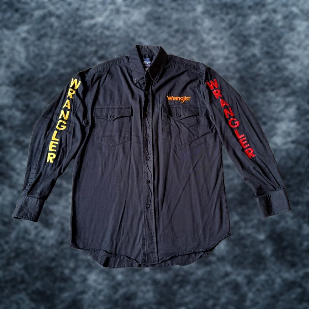 Wrangler Wrangler Shirt Medium Black Embroidered Logos Long Sleeve Button Up Western Cowboy Men's Size US M / EU 48-50 / 2 - 1 Thumbnail