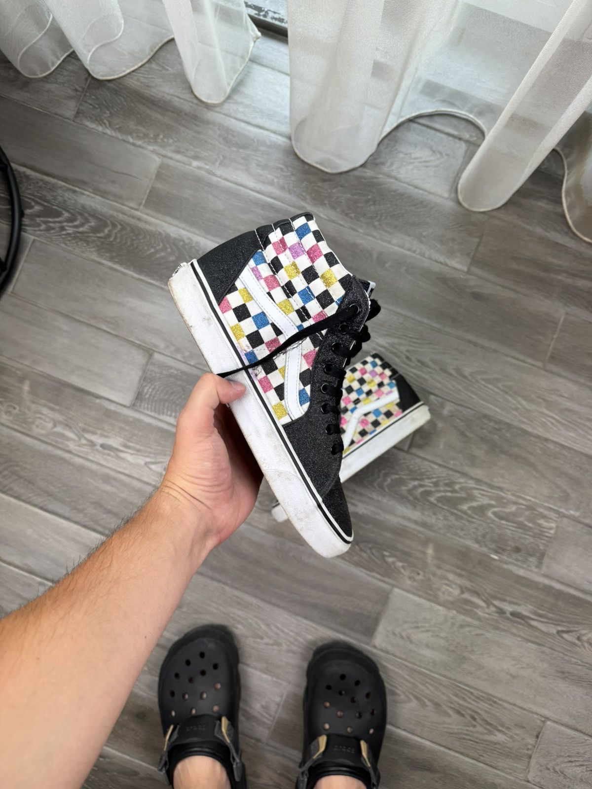 Vans NWOB Vans Sk8-Hi "Glitter Checkerboard" - VN0A4BV6V3P Size US 9 / EU 42 - 2 Thumbnail