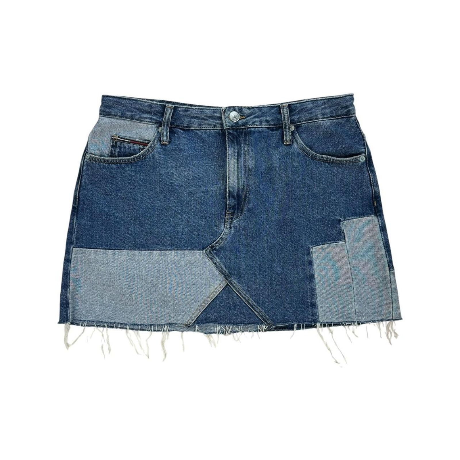 Tommy Hilfiger Blue High Waisted Mini Denim Patchwork Skirt Tommy Hilfiger Size 33" - 1 Thumbnail