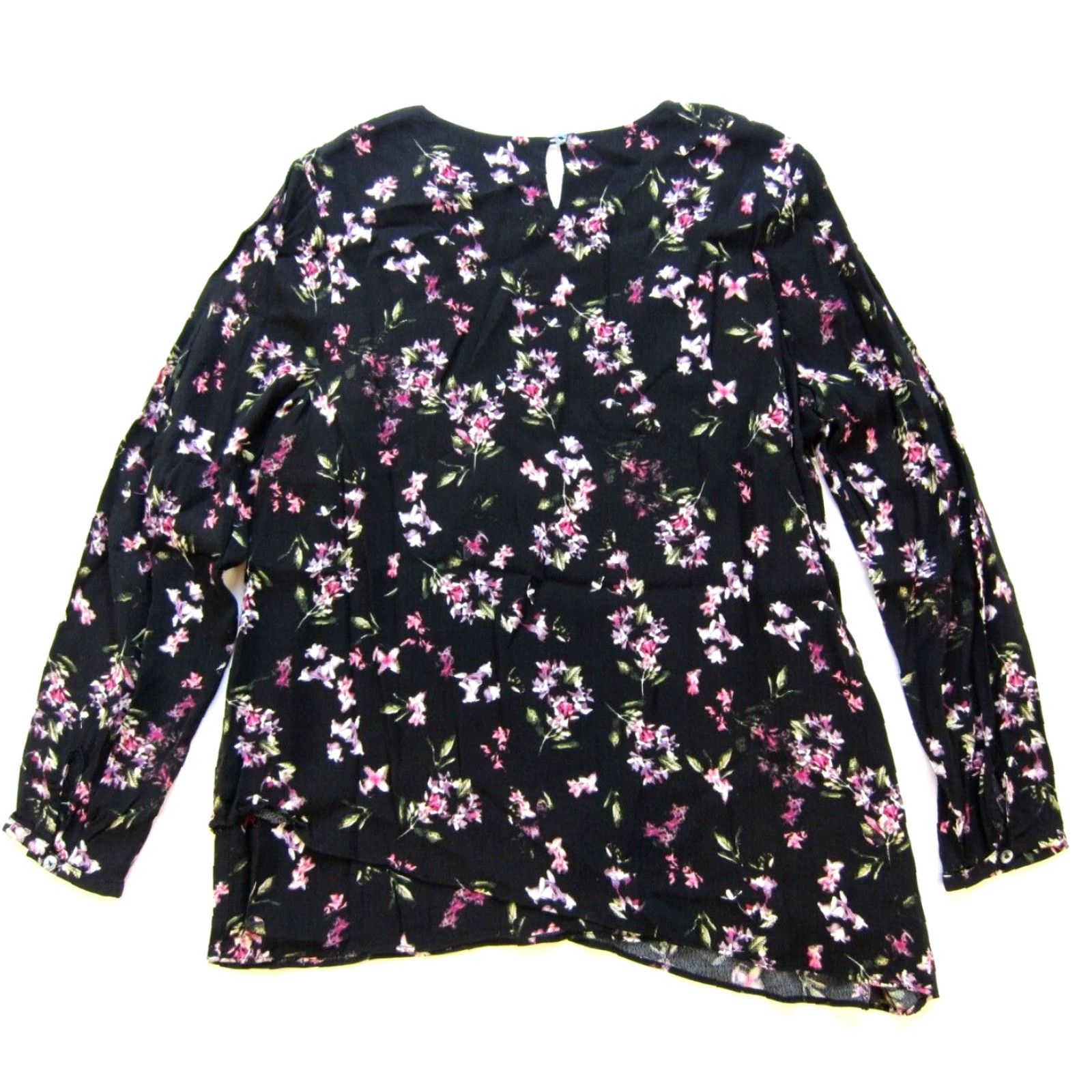 J. Jill VINTAGE J.Jill Rayon Black Purple Green White Floral Long Sleeve Tunic Blouse Large Size L / US 10 / IT 46 - 2 Thumbnail