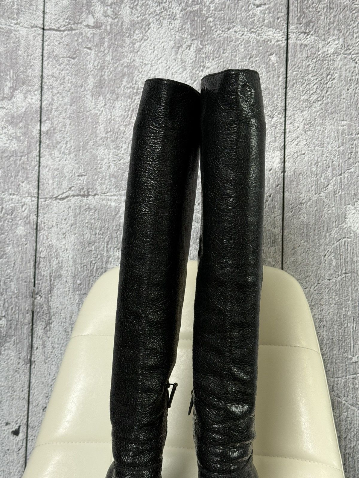 Prada Prada Black Textured Leather Knee High Platform Heeled Boots Size US 8 / IT 38 - 14 Thumbnail