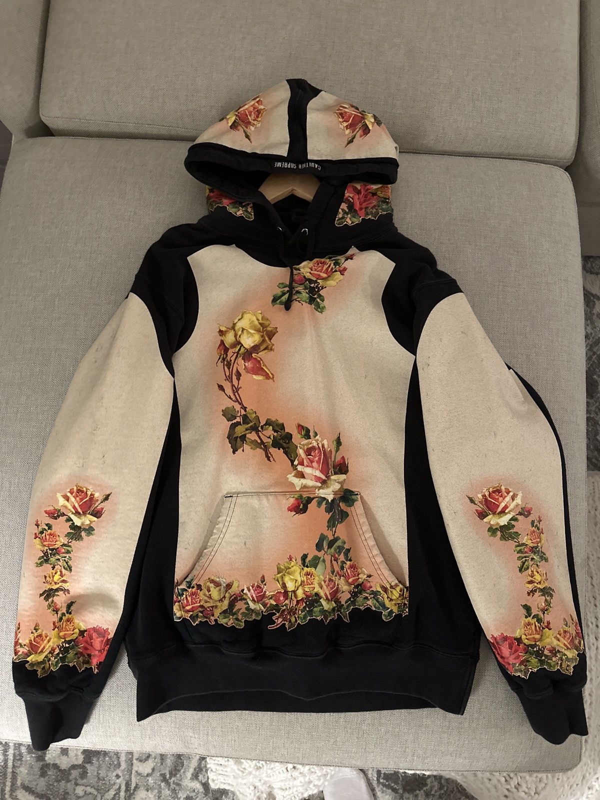 Pre-owned Jean Paul Gaultier X Supreme Jean Paul Gaultier Floral Print Hooded Sweatshirt In Black