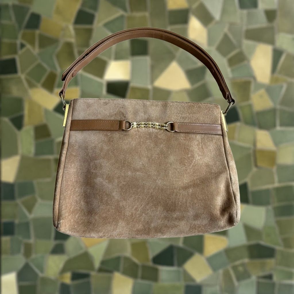 J Brand VINTAGE Block Brown Suede Shoulder Bag Gold Tone Purse 60s Secretary Geek Look Women Adult Bag Size ONE SIZE - 1 Thumbnail