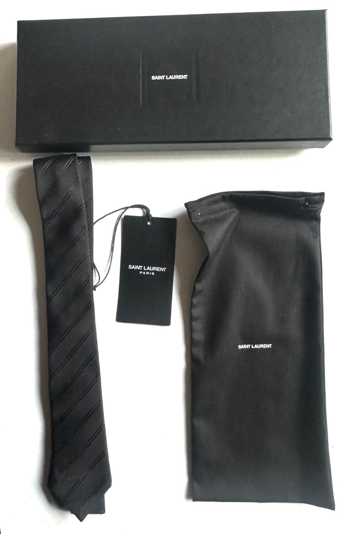 Saint Laurent Paris Black Silk Striped Tie - NIB Size ONE SIZE - 6 Thumbnail