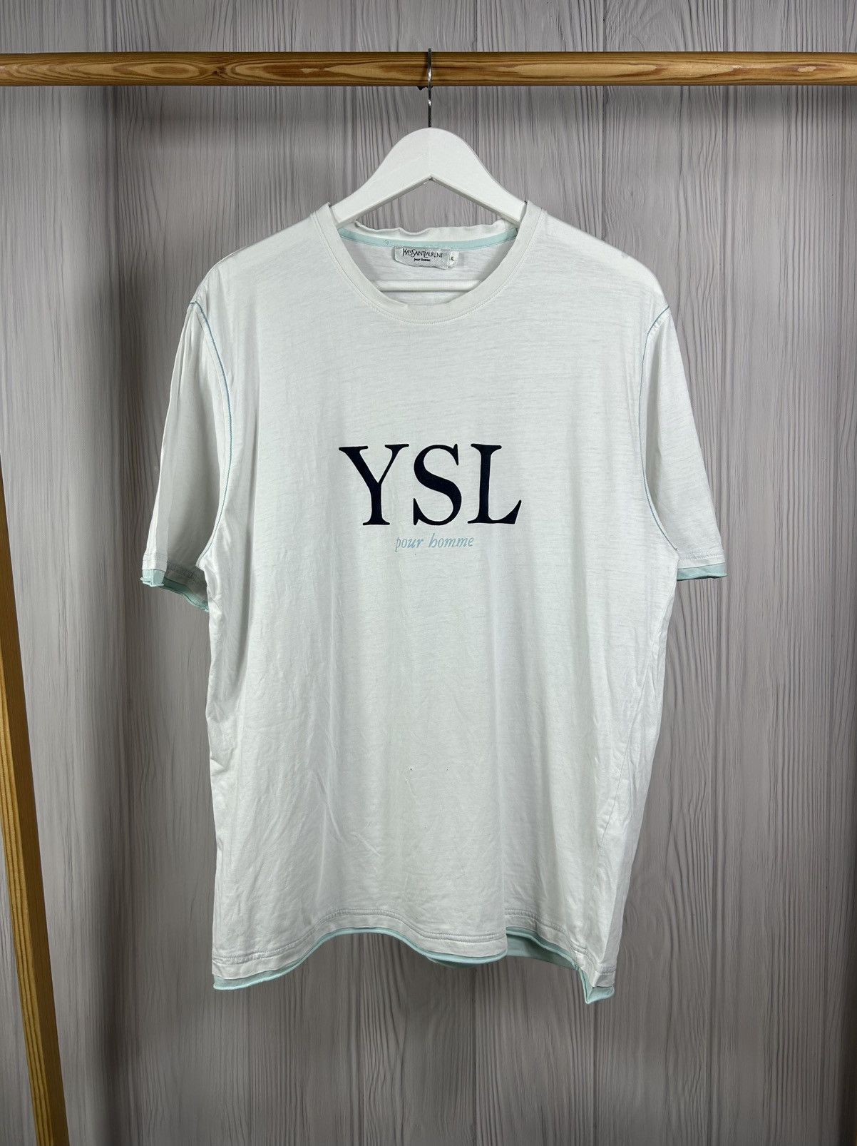 YSL Yves Saint Laurent Pour Homme White T-Shirt Size XL