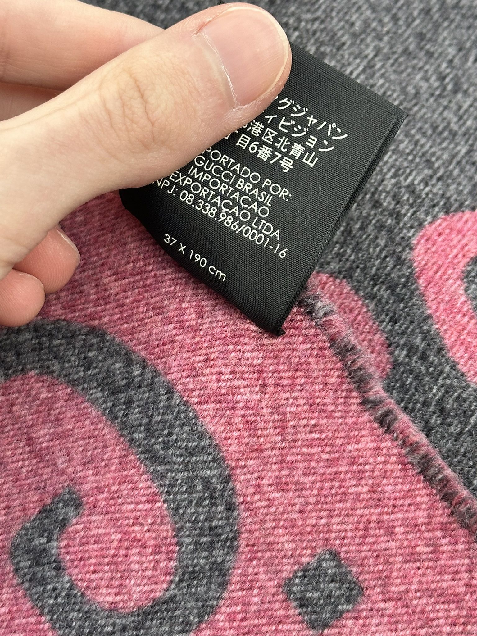 Gucci Gucci Scarf Jacquard GG Monogram Logo Gray and Pink Wool Size ONE SIZE - 7 Thumbnail