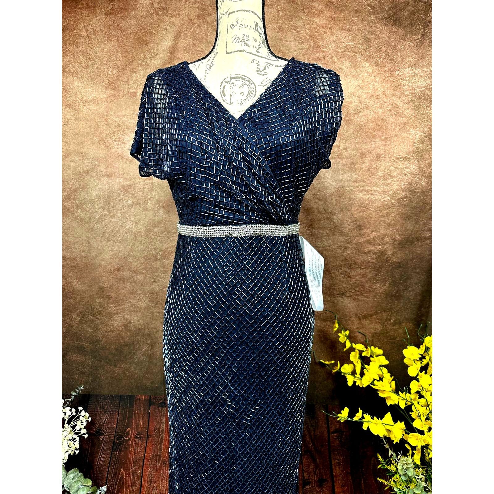 Other Mac Duggal Beaded Butterfly Sleeve Column Gown Midnight 8 Size M / US 6-8 / IT 42-44 - 7 Thumbnail