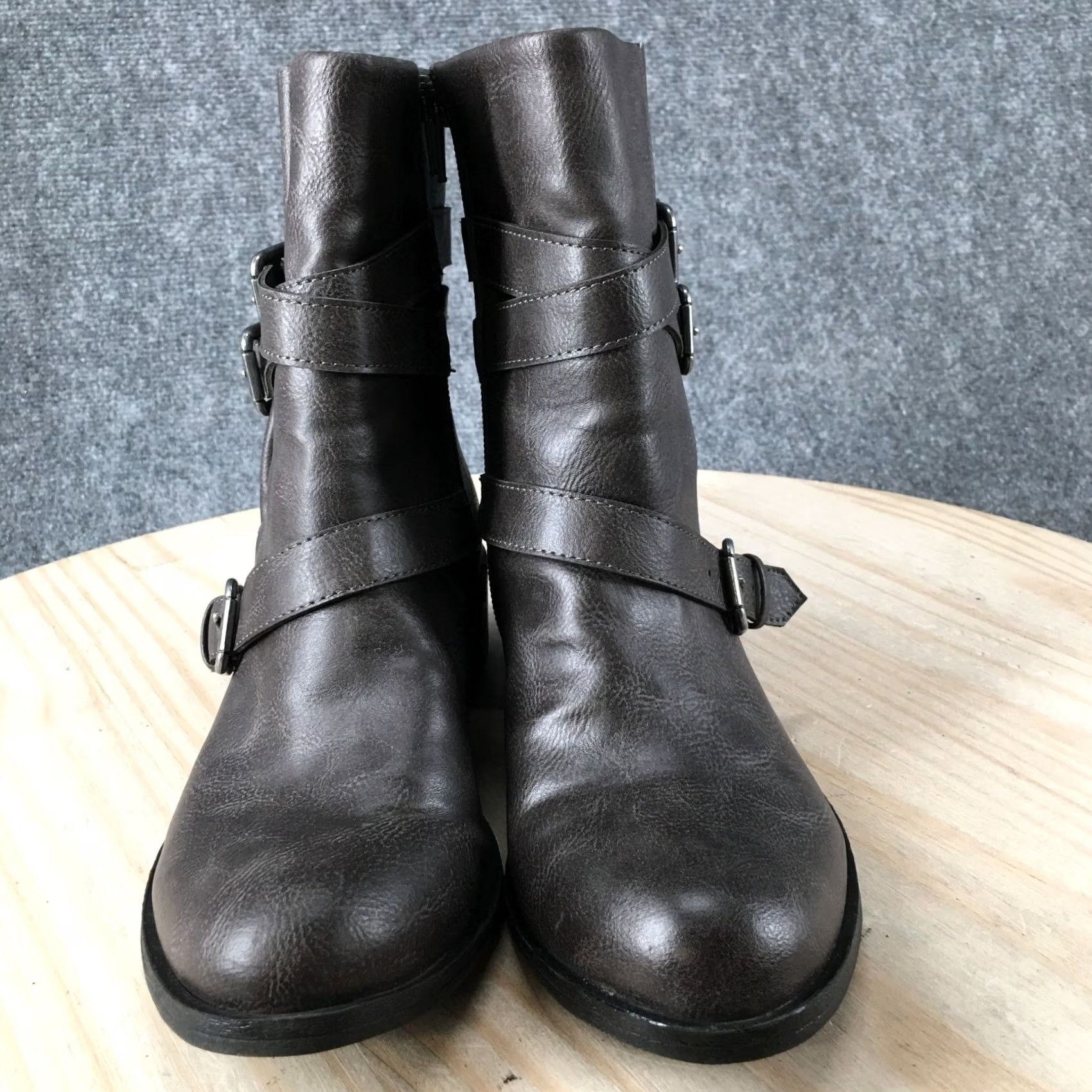 Vintage Style&co. Boots Womens 8M Baxten Zip Biker Ankle Bootie Brown Faux Leather Clothing Shoes Boots Women's 8 M Brown Faux Leather Biker Style 90s? Size US 8 / IT 38 - 5 Thumbnail
