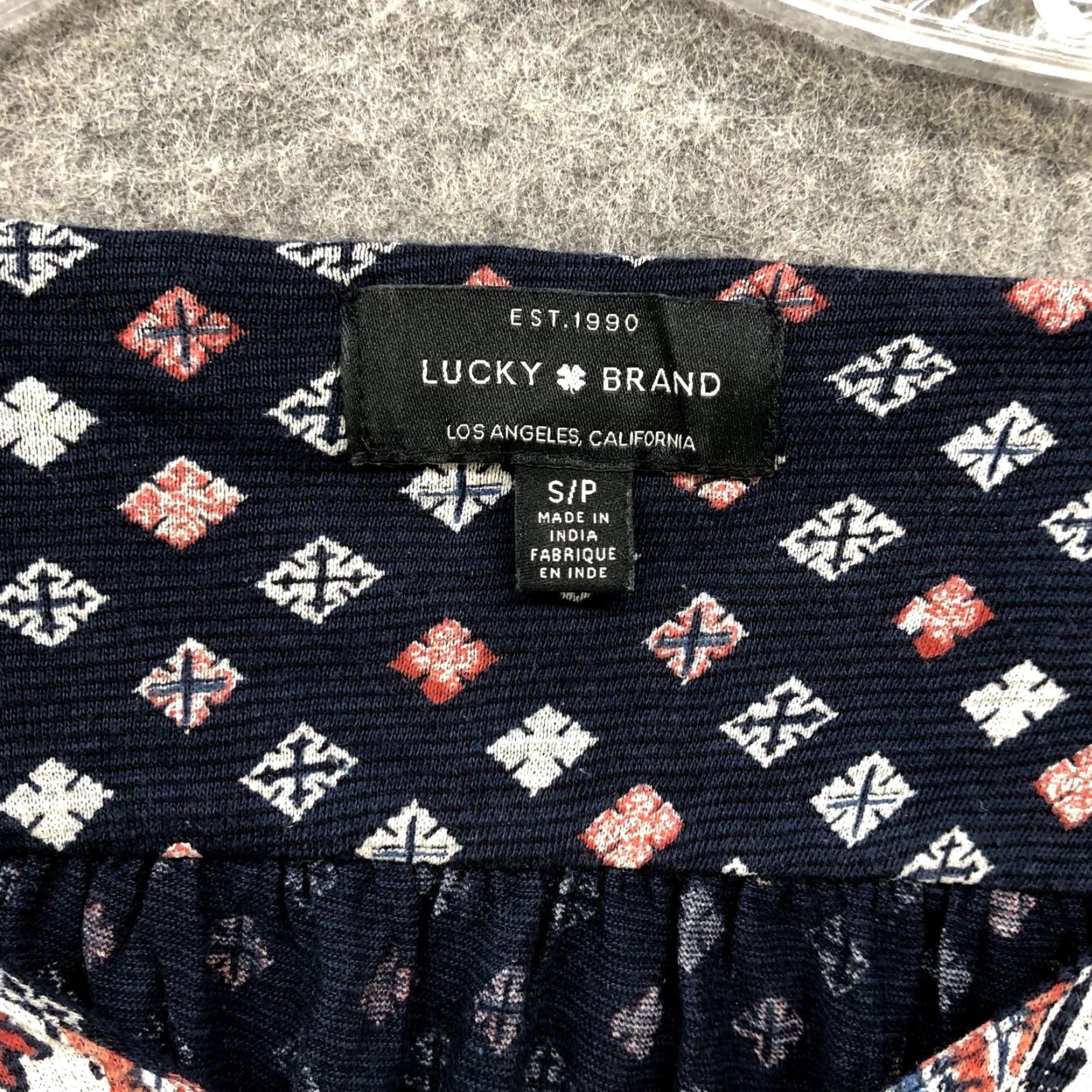 Lucky Brand Lucky Brand Blouse Shirt Women S Boho Paisley Navy V-Neck Linen Blend Long Sleeve Size S / US 4 / IT 40 - 6 Thumbnail
