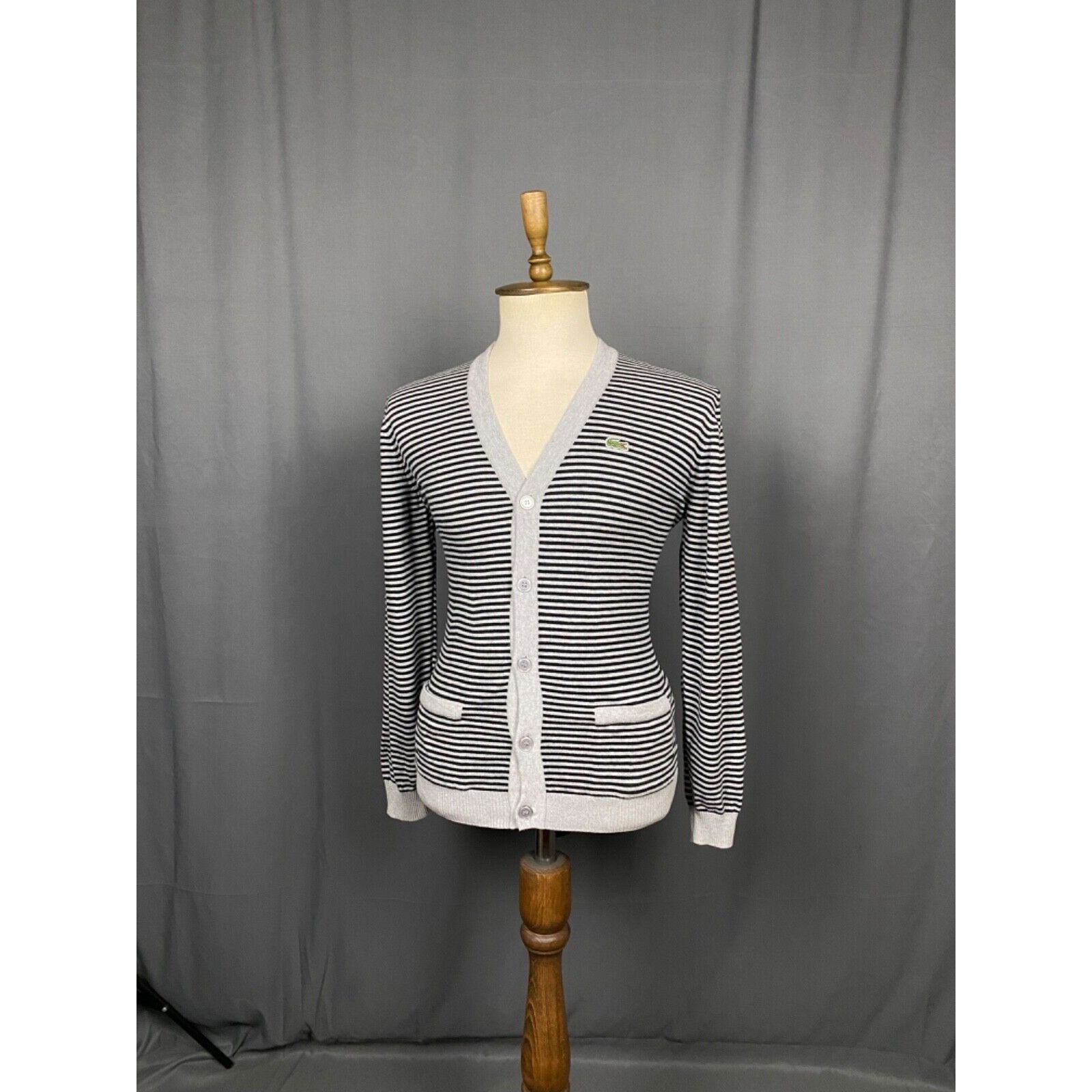 Lacoste Lacoste LIVE! Small Logo Men's Gray Striped Cardigan Sweater Size US XXL / EU 58 / 5 - 2 Thumbnail