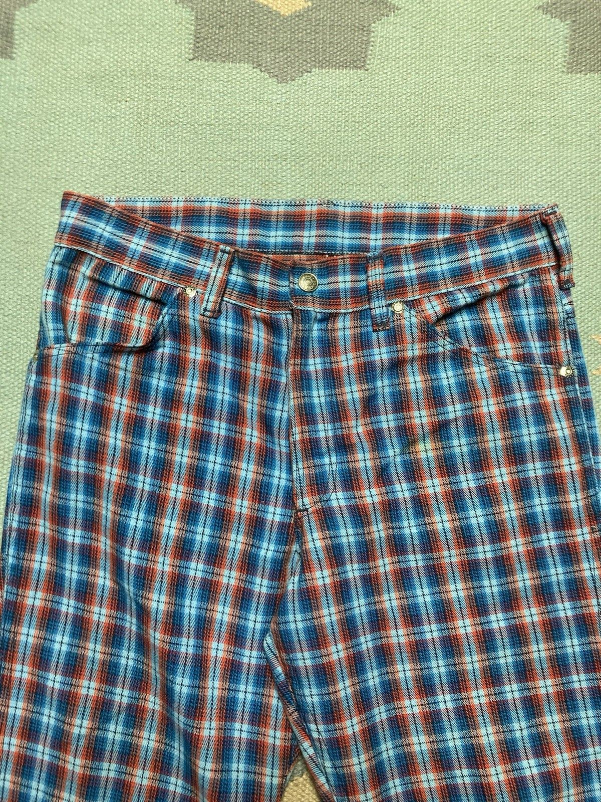 Vintage 1970s sears flare pants toughskins plaid wide hippie 29x25 Size 29" - 3 Thumbnail