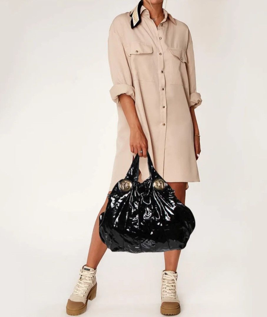 Gucci GUCCI Hysteria Pleated Black Patent Leather Shoulder Bag Size ONE SIZE - 1 Thumbnail