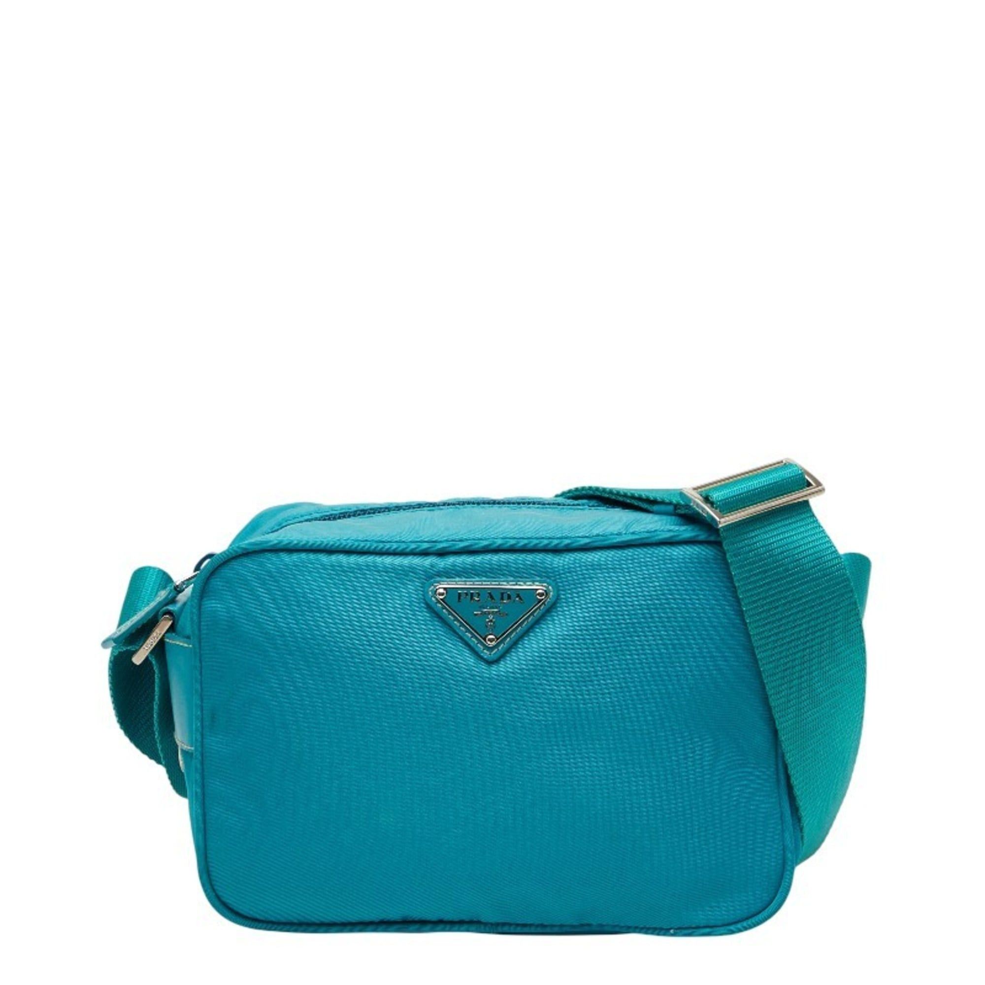 Prada Prada Triangle Logo Plate Shoulder Bag BT0658 Turquoise Blue Nylon Women's PRADA Size ONE SIZE - 1 Thumbnail