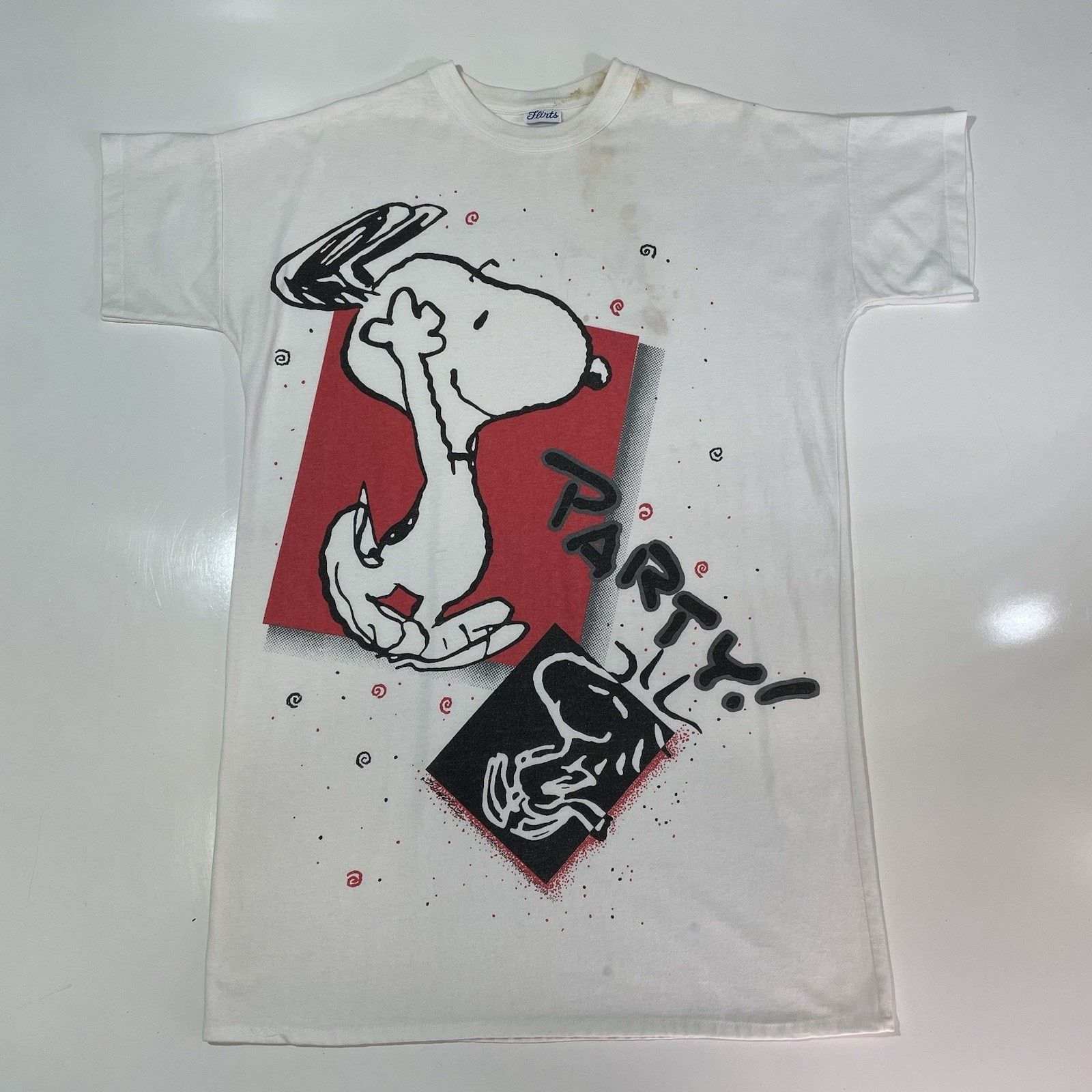 Sartoria Partenopea VTG 1985 Flirts Snoopy Woodstock PARTY Single Stitch T-Shirt Size US XL / EU 56 / 4 - 1 Thumbnail