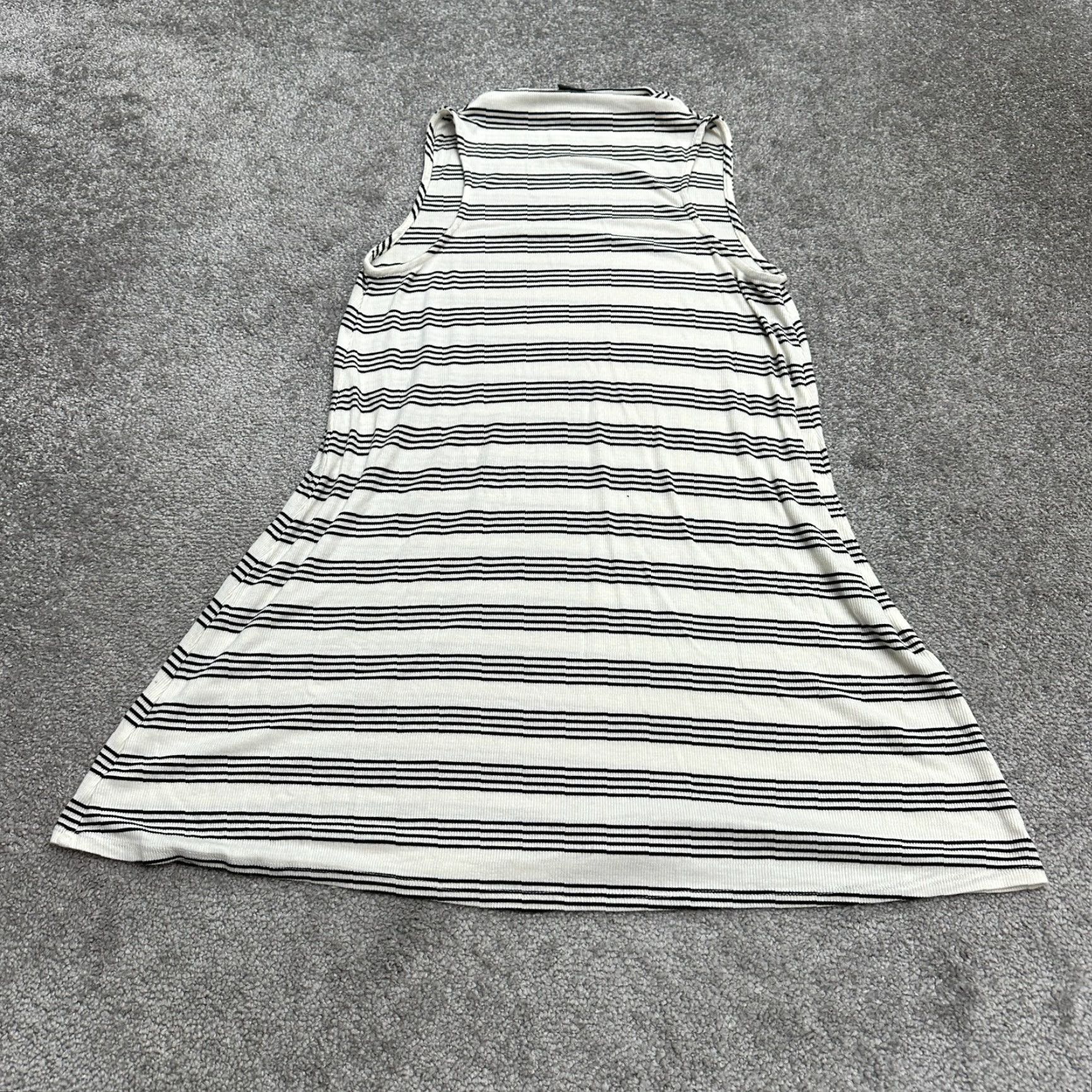 AQUA Aqua Midi A-Line Knit Dress Womens Small White Black Striped Sleeveless Mock Neck Casual Travel Summer Lightweight Size S / US 4 / IT 40 - 2 Thumbnail
