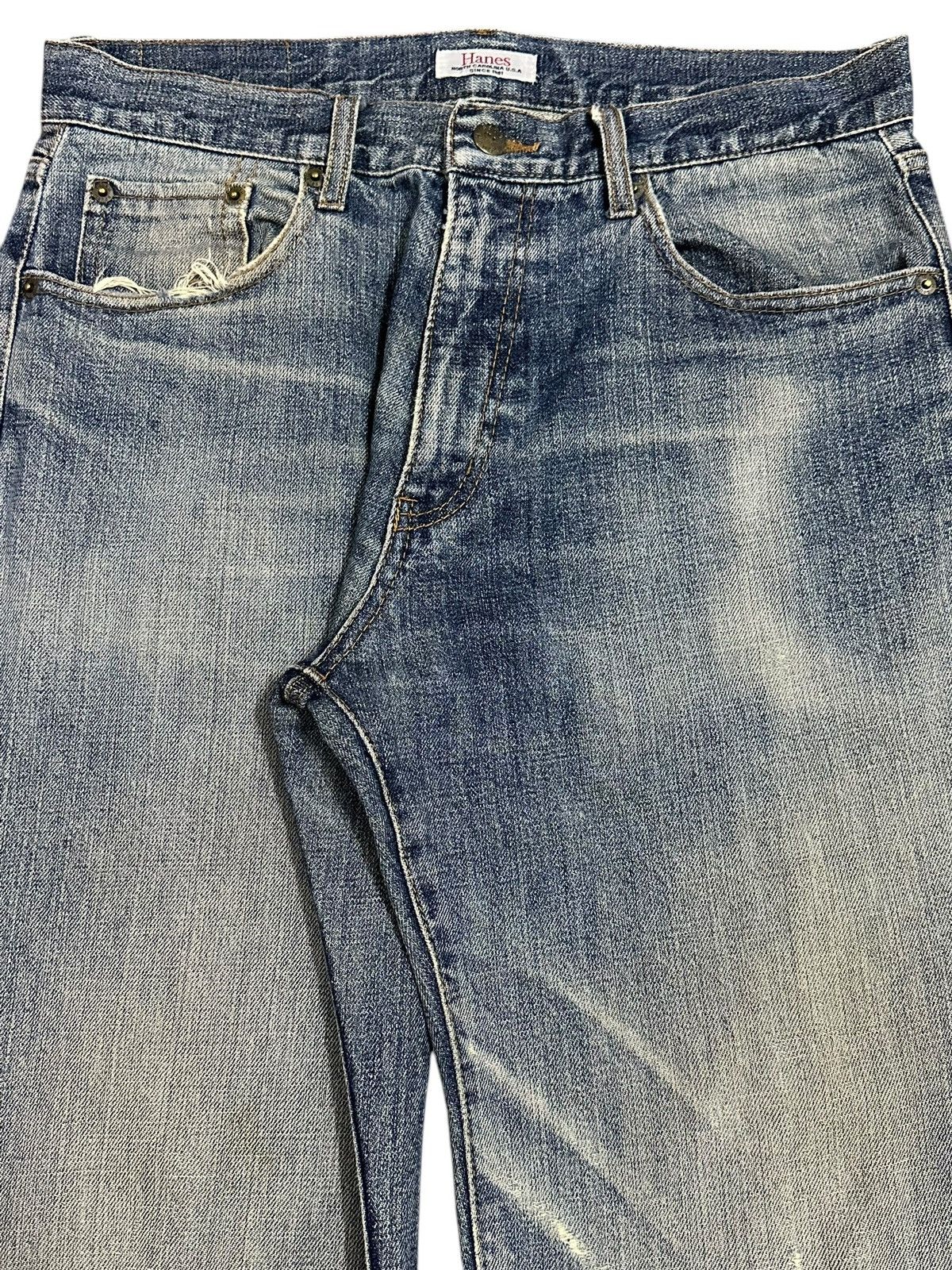 Hanes Vintage Hanes Blue Faded Wash Distress Style Baggy Jeans Size US 32 / EU 48 - 4 Thumbnail