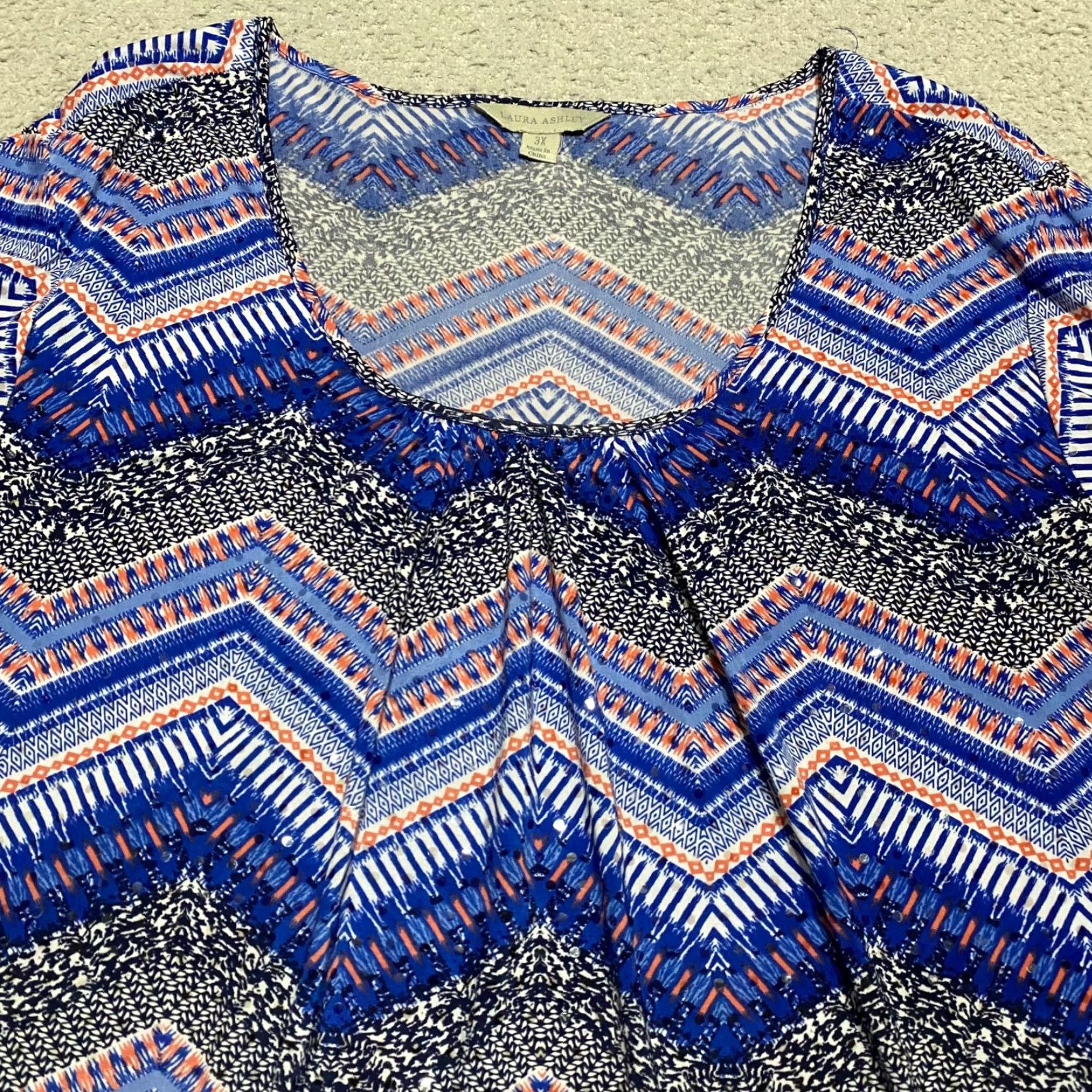 Laura Ashley Laura Ashley Womens 3X Plus Shirt Blouse Round Neck 3/4 Sleeve Multicolor Striped Casual Top Top Mens? Size XXL / US 16-18 / IT 52-54 - 6 Thumbnail