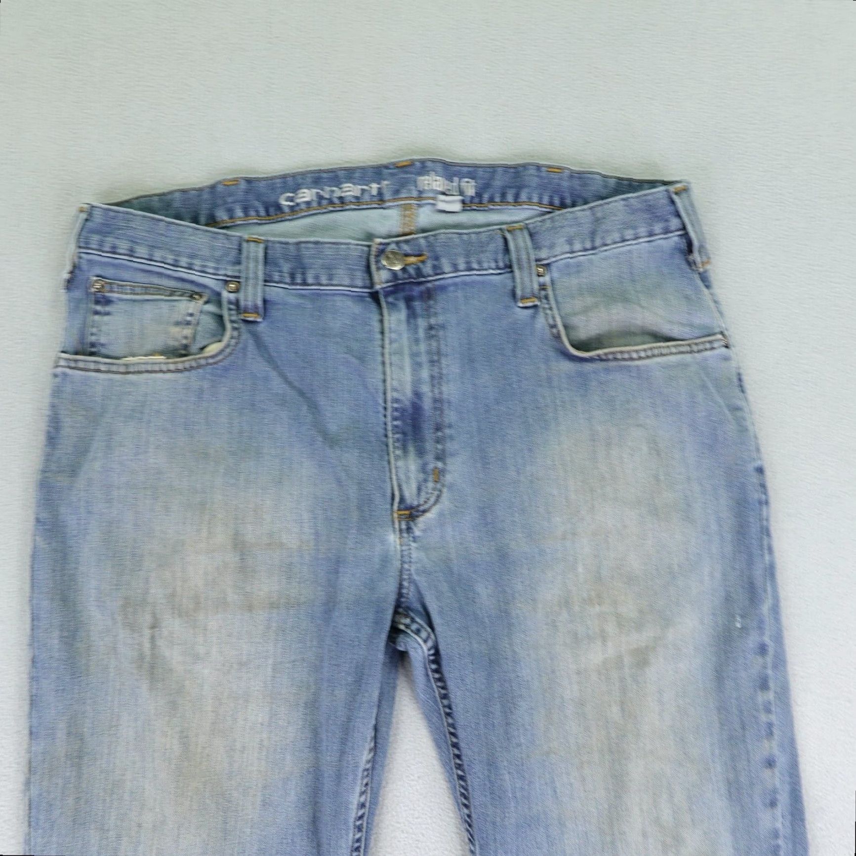 Carhartt Carhartt Jeans Mens 38x30 Blue Denim Relaxed Fit Rugged Flex Faded Work Pants Size US 37 - 3 Thumbnail