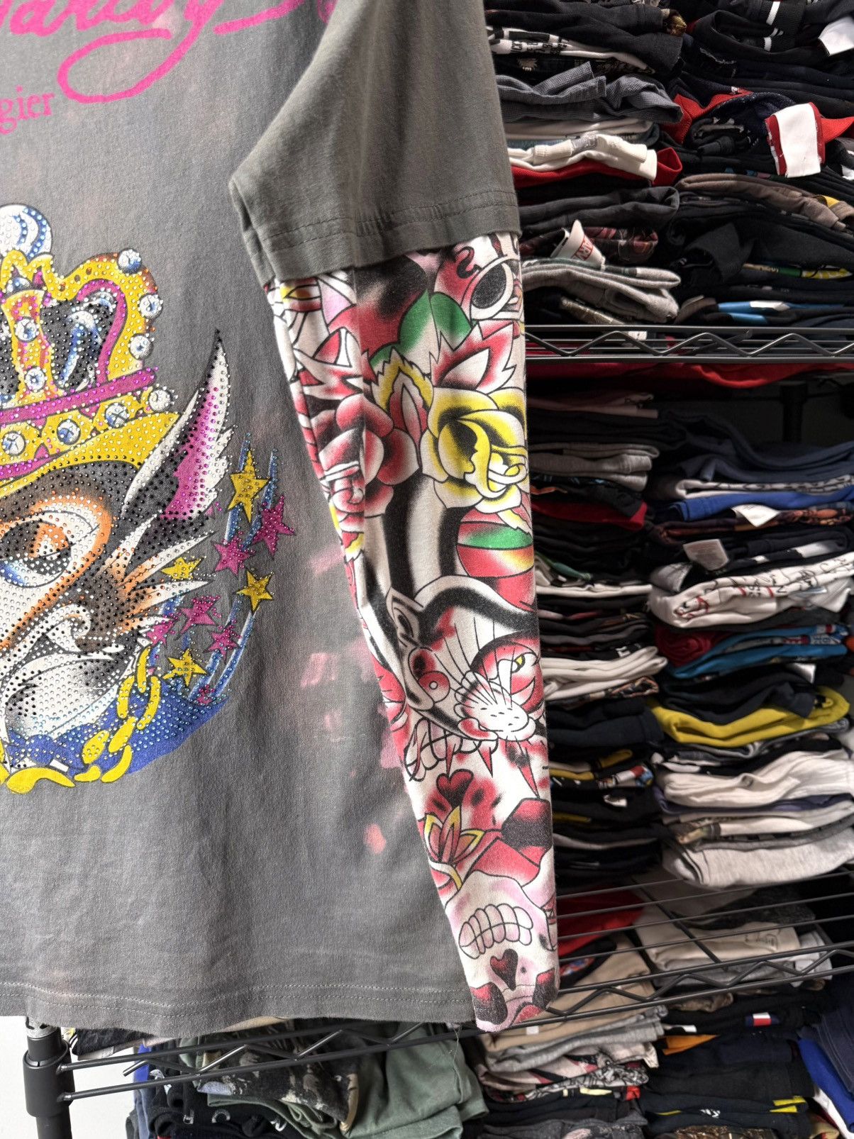 Christian Audigier Vintage Ed Hardy Rhinestones Wolf Longsleeve Punk Rock Size US XL / EU 56 / 4 - 5 Thumbnail