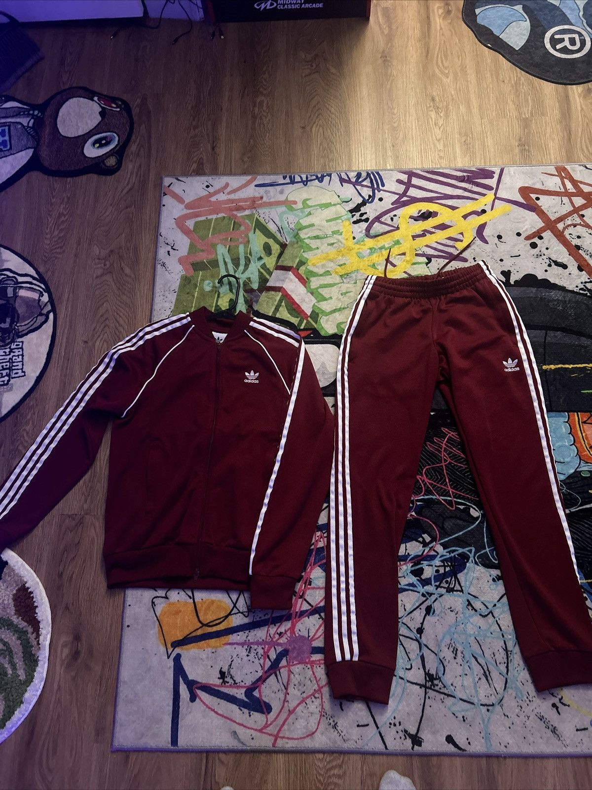 Adidas Men s Small Burgundy Adidas Originals Tracksuit Grailed