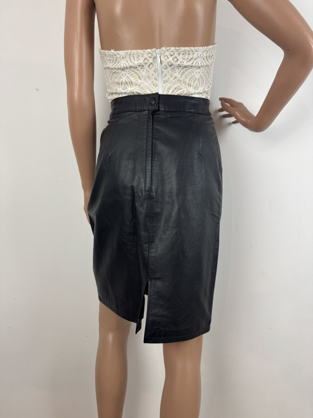 Other Vintage 80s PELLE CUIR Leather High-Waisted Pencil Skirt Size 27" / US 4 / IT 40 - 4 Thumbnail