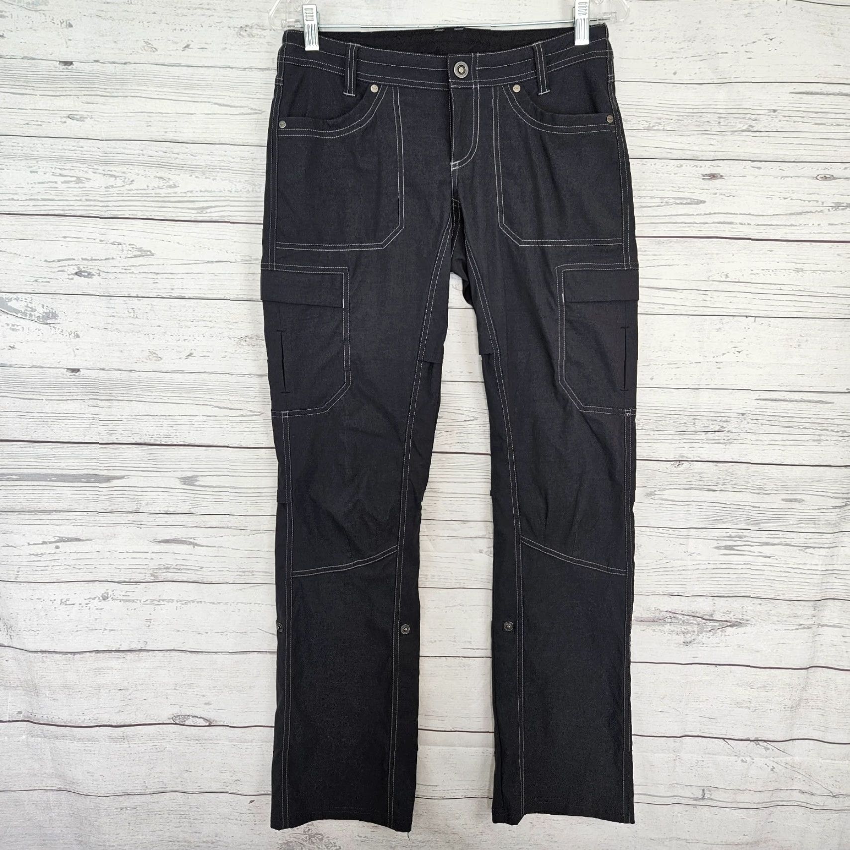 Vintage Kuhl Cargo Pants Womens Size 4 Gray/Black Roll Up Hem Low Rise Nylon Pants Size 27" / US 4 / IT 40 - 2 Thumbnail