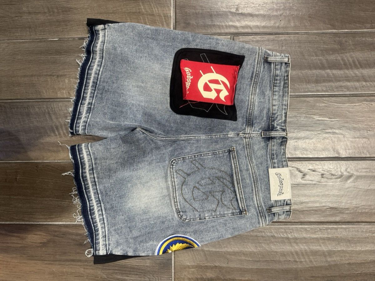 Godspeed Godspeed Patchwork Brand Boom Denim Shorts Blue Size US 34 / EU 50 - 2 Thumbnail