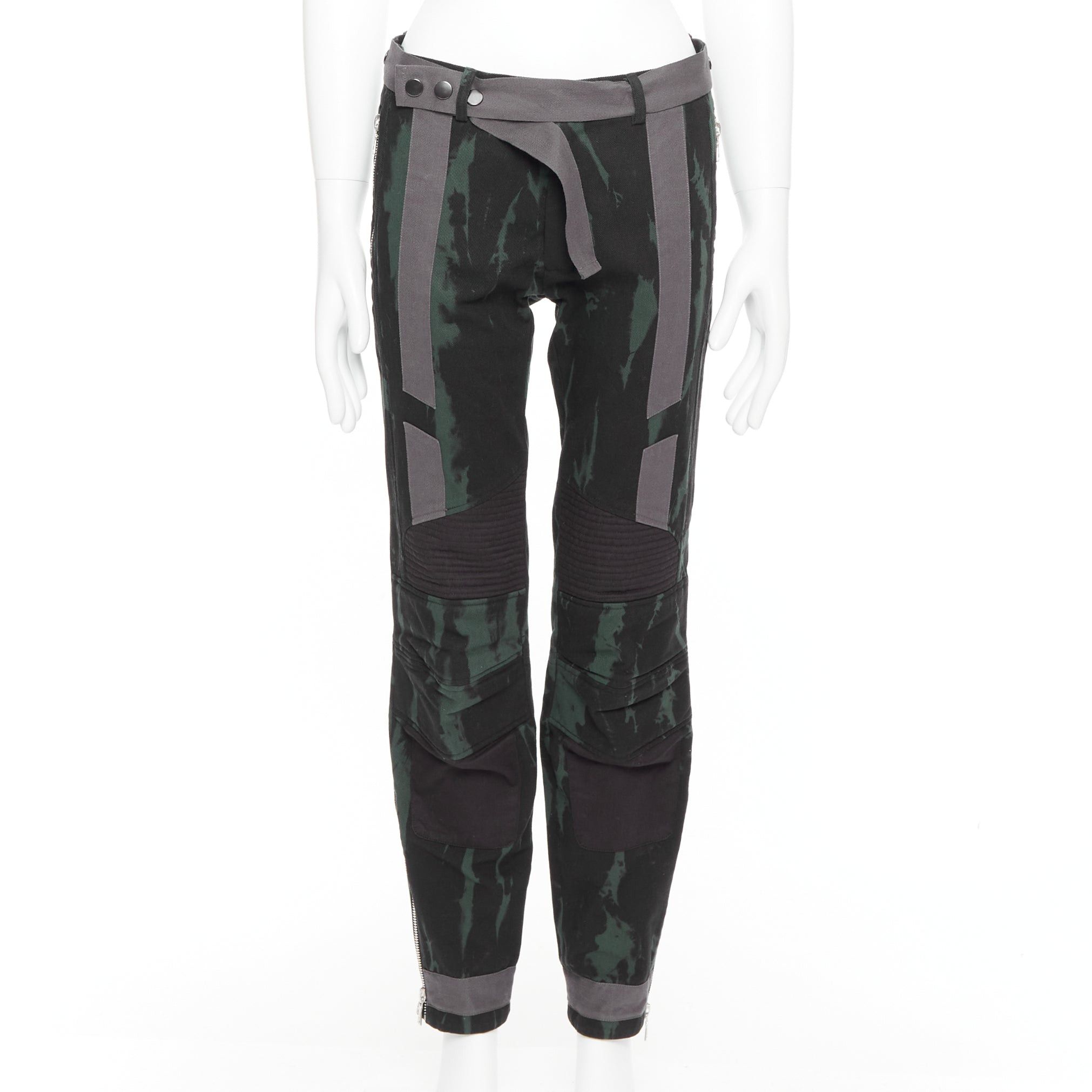 Dries Van Noten DRIES VAN NOTEN 2014 Runway green black grey tie dye print bondage biker jeans IT46 S Size US 28 / EU 44 - 1 Thumbnail