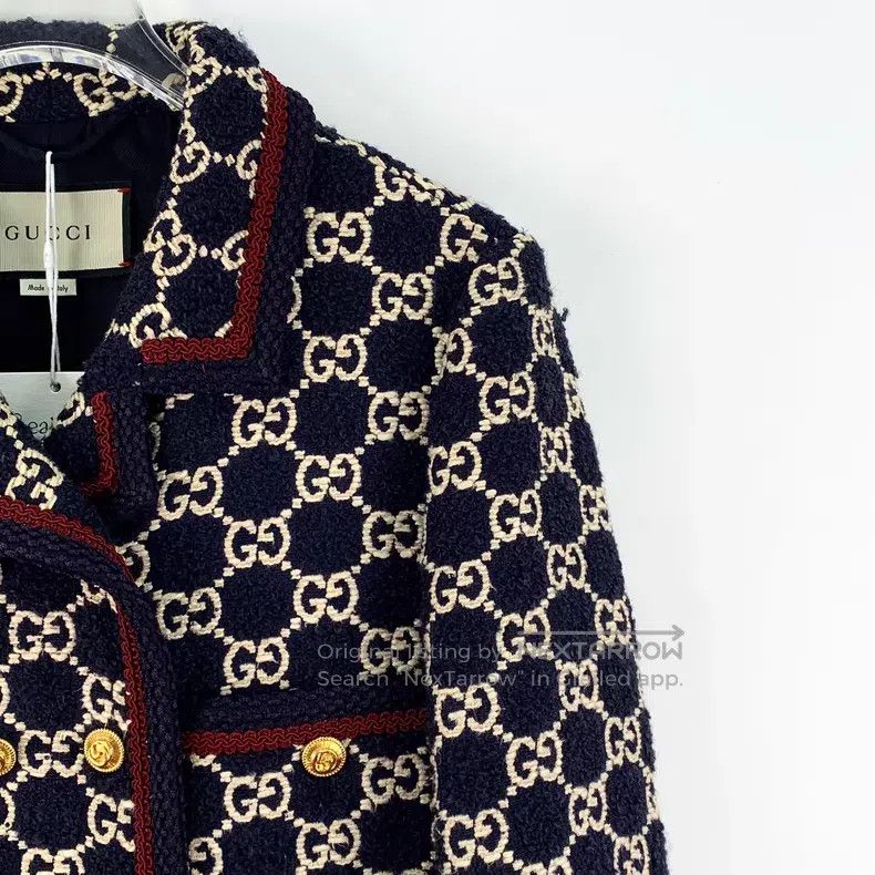 Gucci Gucci Black logo jacquard full-print cotton lapel double-b Size XS / US 0-2 / IT 36-38 - 3 Thumbnail