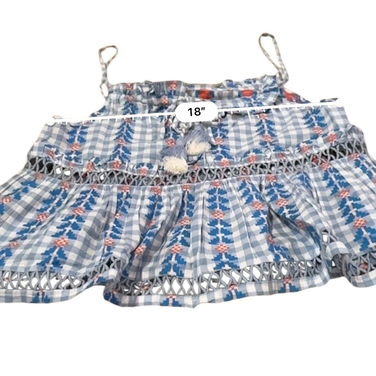 Dodo Bar Or DoDo Bar Or Blue & White Gingham Print Tie Tassel Top Sz M Size M / US 6-8 / IT 42-44 - 7 Thumbnail