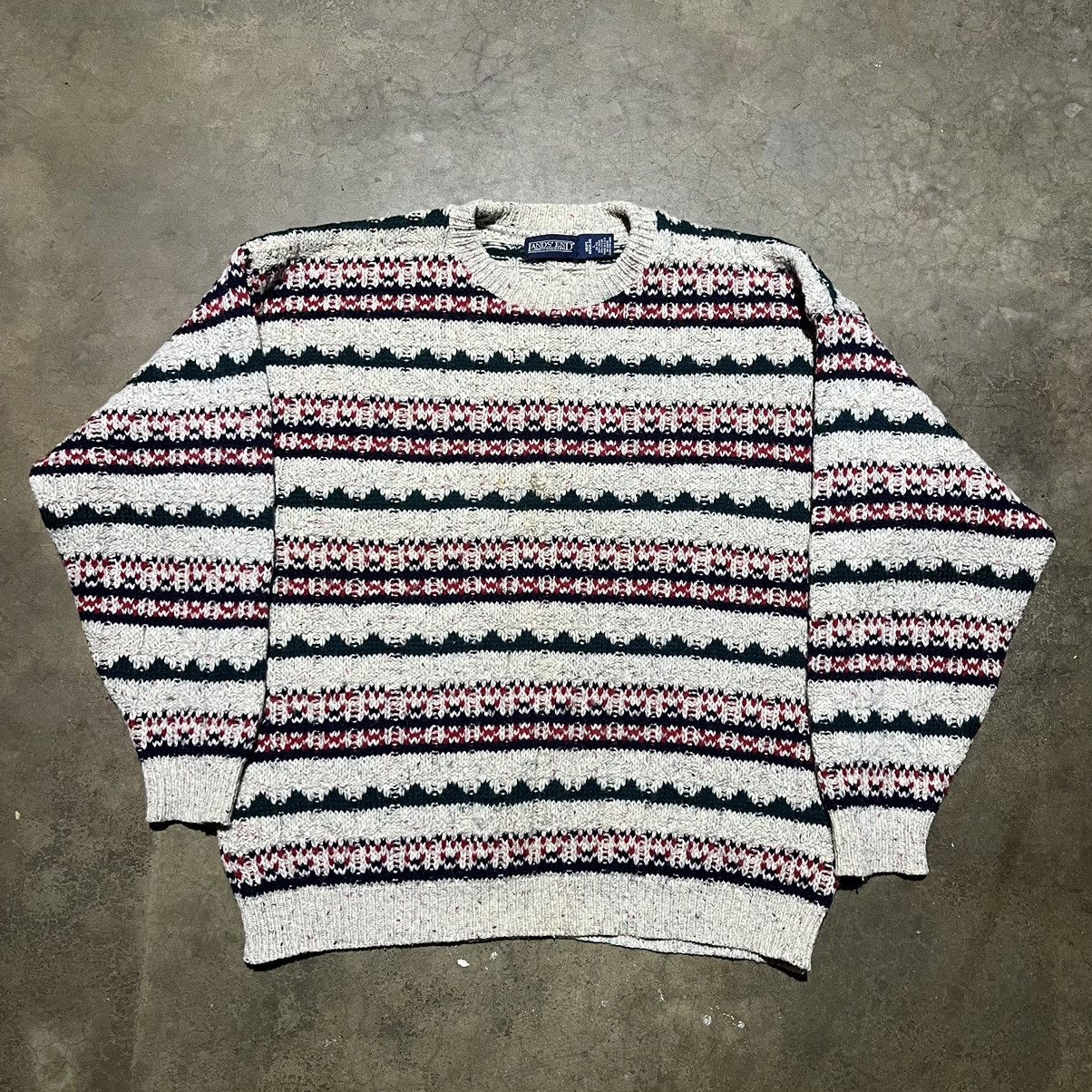 Vintage Vintage 90s Lands End Beige Chunky Boxy Wool Sweater Grailed