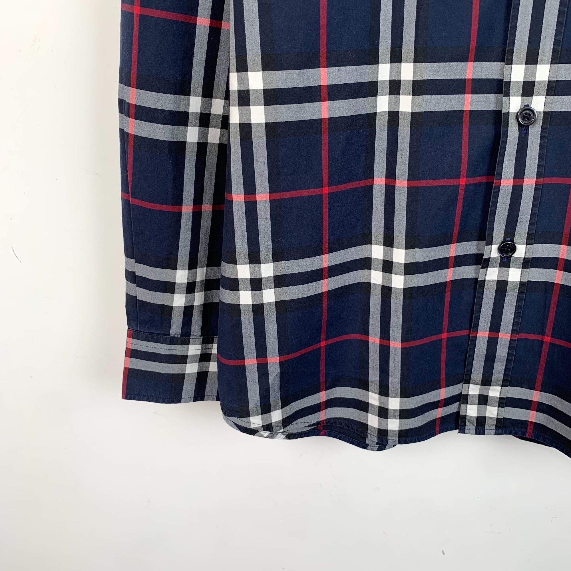 Burberry Burberry Mens Dark Blue Checkered Cotton Long Sleeve Shirt L Size US L / EU 52-54 / 3 - 4 Thumbnail
