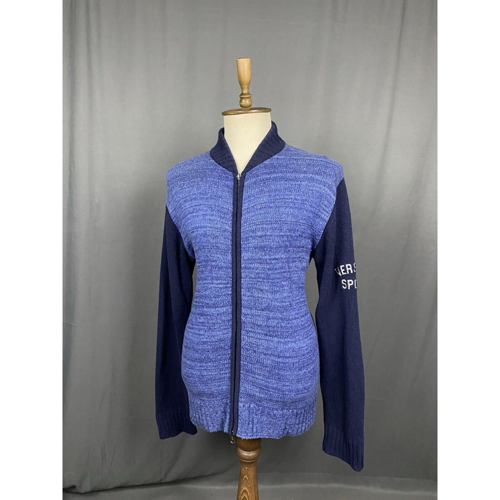 Versace Versace Sport Big Logo Knitted Blue Wool Full Zip Cardigan S Size US XXL / EU 58 / 5 - 4 Thumbnail