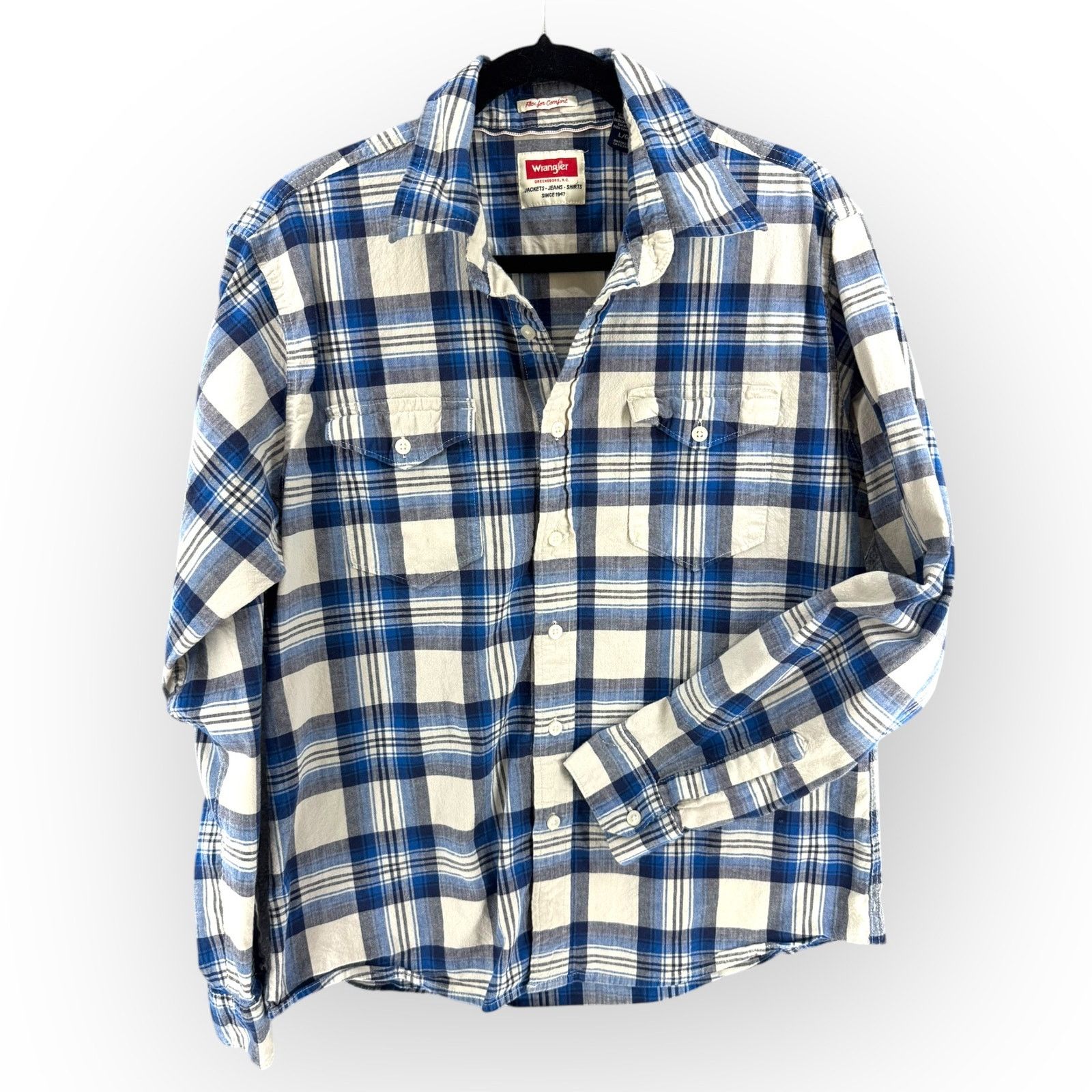 Wrangler Wrangler Flex Comfort Blue Plaid Button Down Shirt Men Large Size US L / EU 52-54 / 3 - 2 Thumbnail