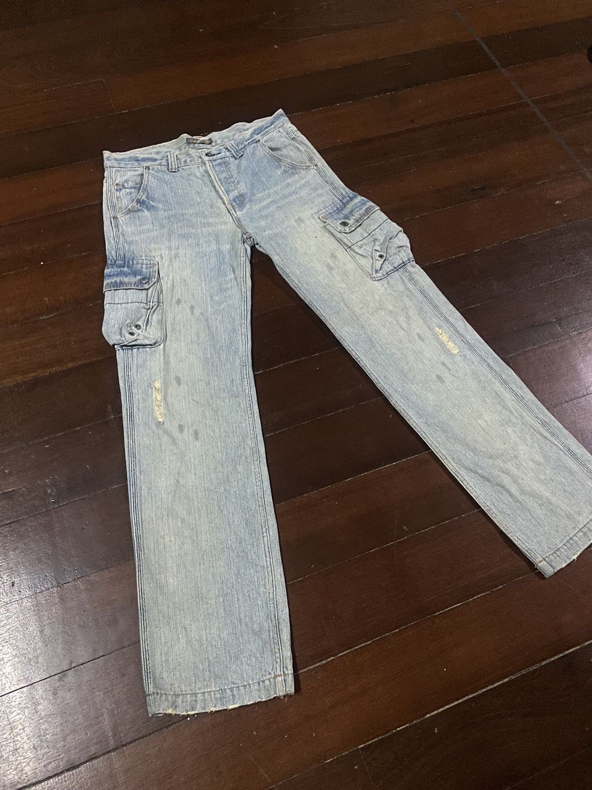 Japanese Brand FIRE 🔥 CUBE SUGAR CARGO MULTI POCKETS FLARE JEANS Size US 34 / EU 50 - 2 Thumbnail