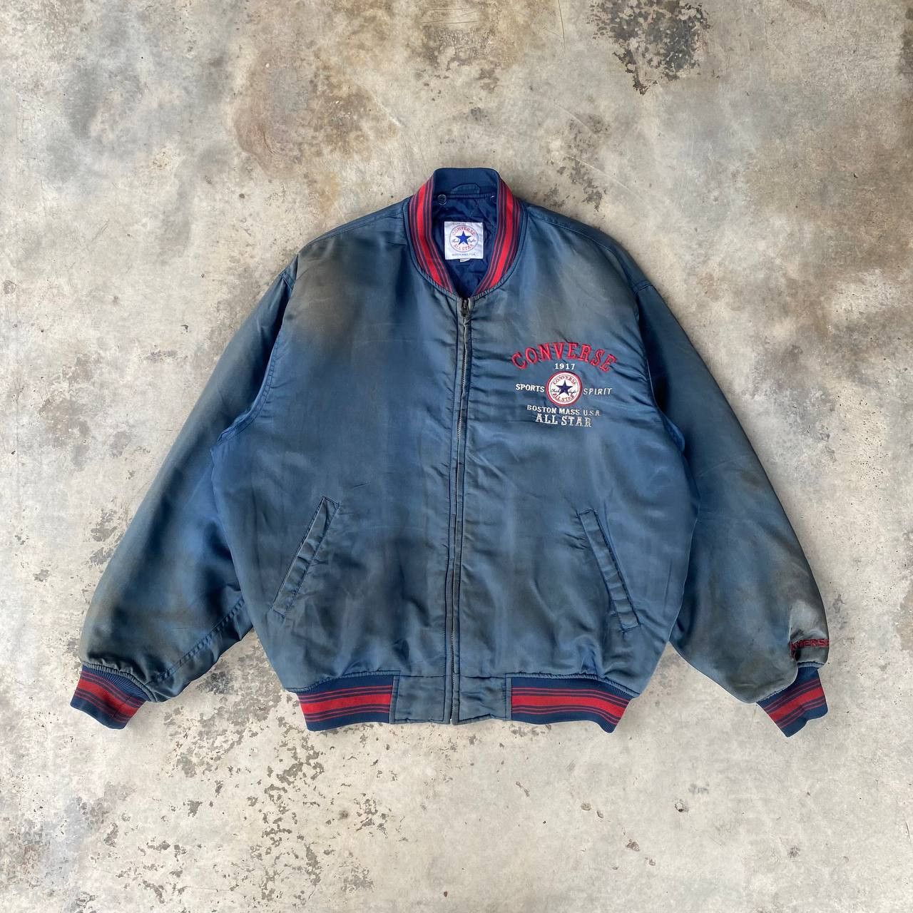Converse × Vintage RARE VTG 90s CONVERSE CHUCK TAYLOR FADED DIRTY BOMBER JACKET Size US XL / EU 56 / 4 - 1 Thumbnail