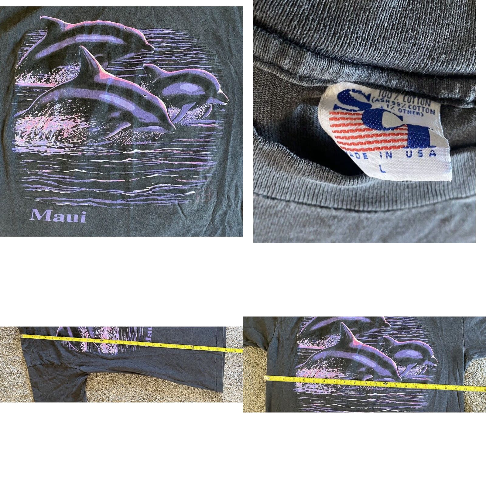 Vintage VINTAGE SCI T-Shirt Men’s L Black United States USA Maui Hawaii Dolphins Short Sleeve Single Stitch Art 90s Beach Hawaii Size US L / EU 52-54 / 3 - 8 Thumbnail